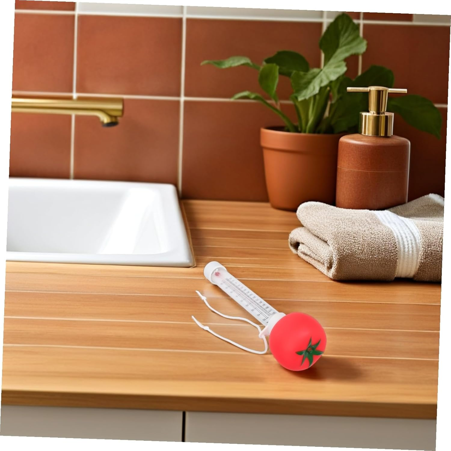 Generic Floating Water Thermometer with Design Easy-Read Large Display Tomato Shape Cartoon for Pools Spas Baths Indoor Outdoor Use image number 1