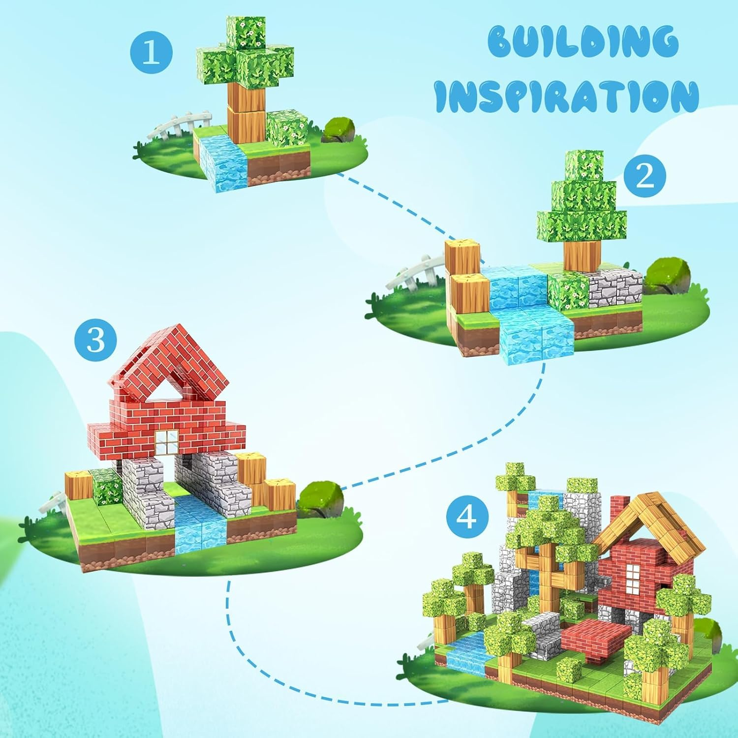 Magnetic Building Blocks,100Pcs Build Forest & Mine Adventure Magnet World, Construction Cubes with Multiple Patterns for Creative, STEM Montessori Sensory Stacking Toy Gifts for Kids image number 3