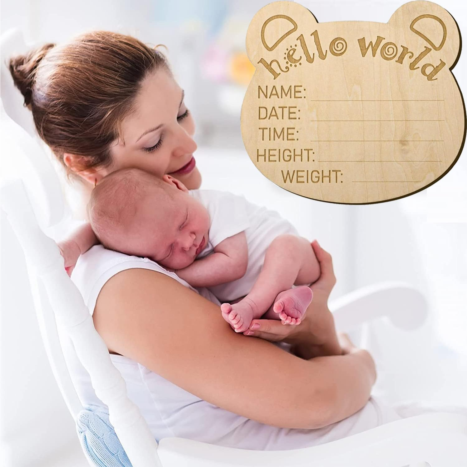 Wooden Baby Announcement Sign, Newborn Baby Announcement Sign, 5.9 Inch Hello World Newborn Welcome Sign for Baby Shower, Photo Prop, Hospital, Nursery, New Parents (A) image number 5