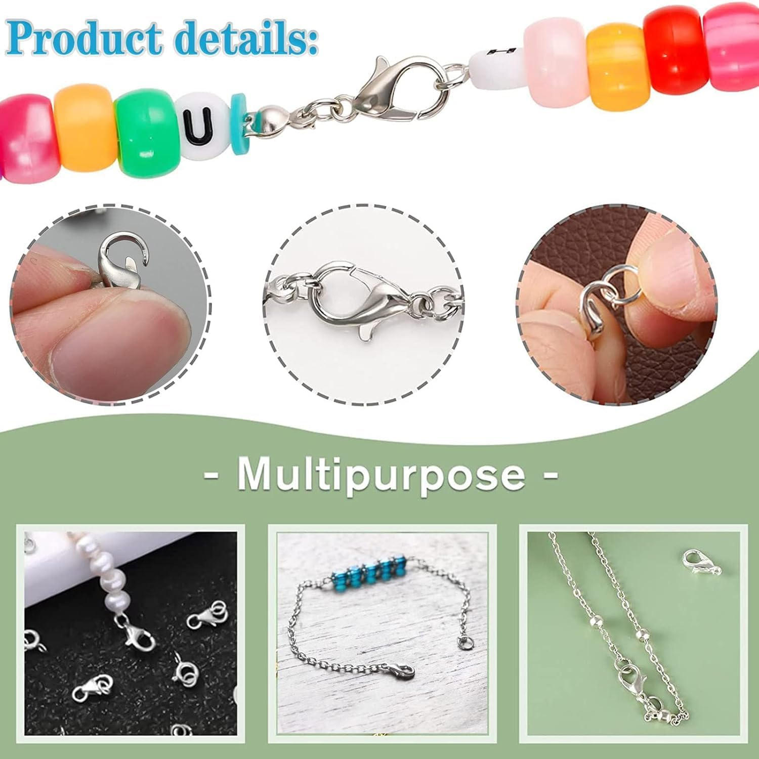 YUENTOEN Lobster Claw Clasps, 300 Pcs 12Mm Jewelry Lobster Clasps Curved Lobster Claw Clips for Necklaces, Bracelets and DIY Works(Silver) image number 3