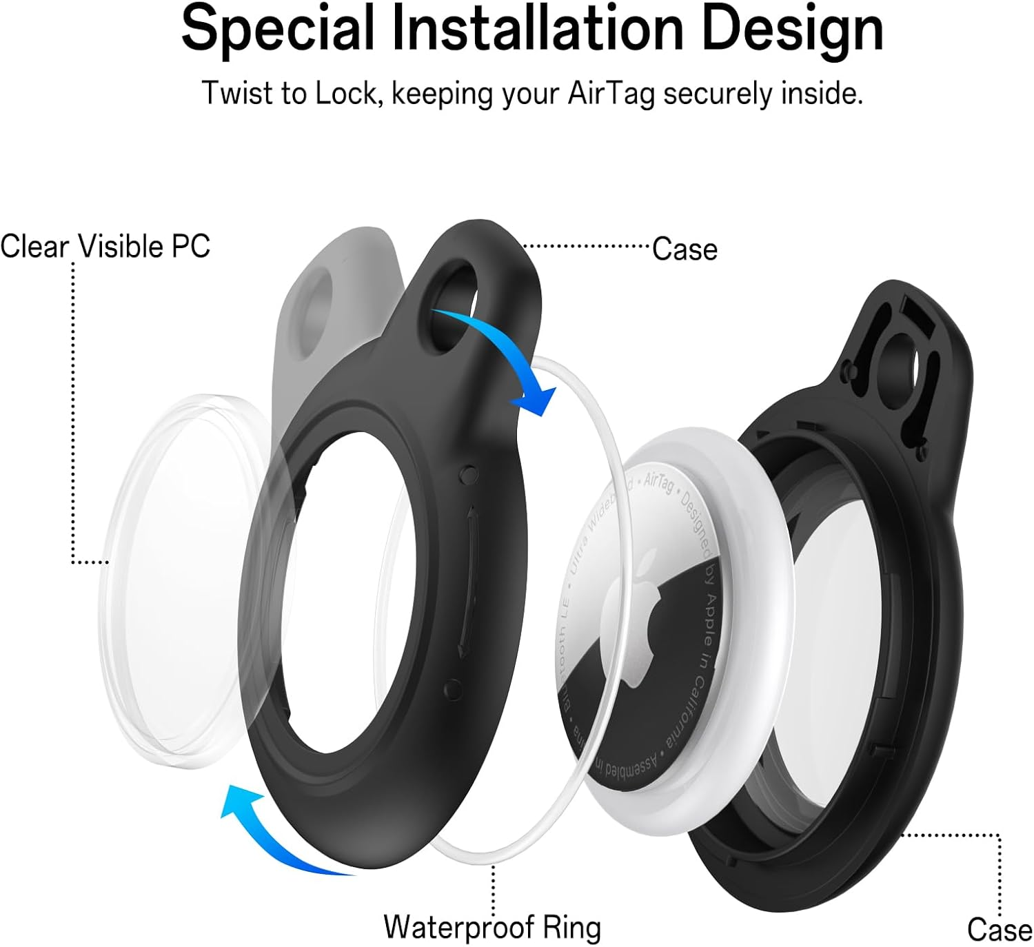 Leonids for Airtag Holder for Apple Airtag 2021, Waterproof & Anti-Scratch Protective Case with Anti-Lost Keyring for Pet Collar, Backpack, Luggage image number 5