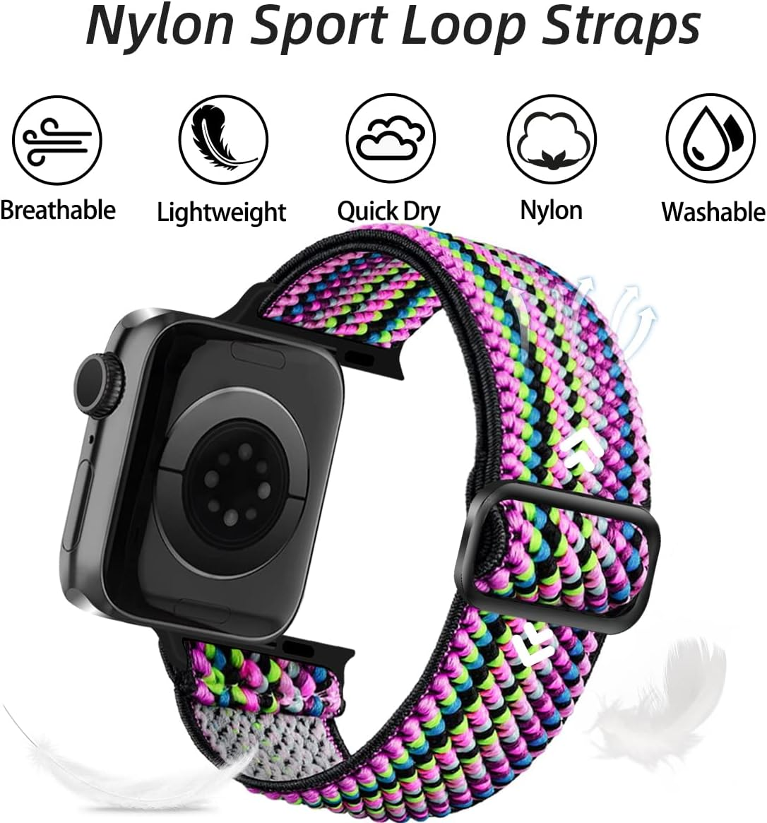 Chinbersky 5 Pack Watch Straps Compatible with Apple Watch Strap 38Mm 40Mm 41Mm 42Mm 44Mm 45Mm, Braided Elastic Stretchy Nylon Sport Solo Loop Band Replacement Straps for Iwatch Series 7/6/5/4/3/2/1 image number 5