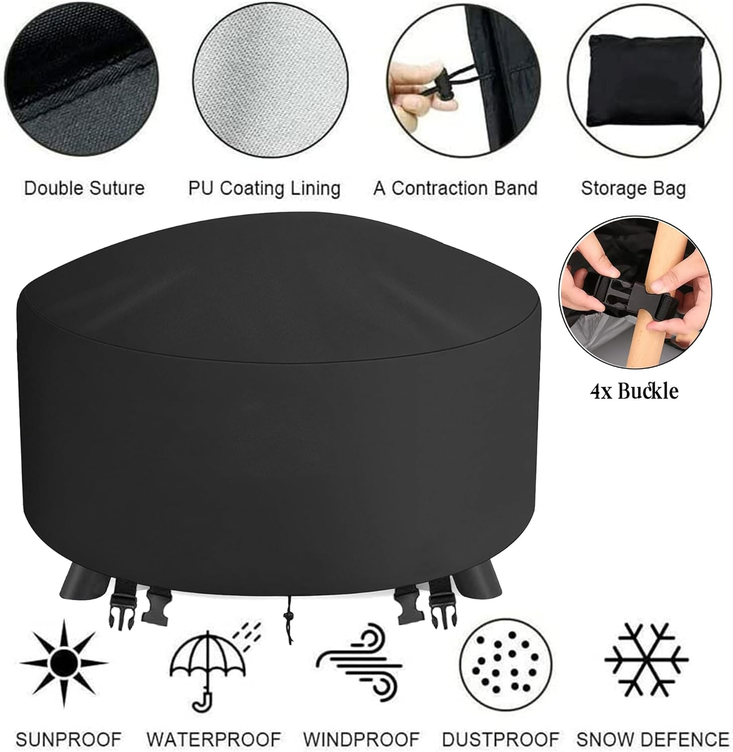 Fire Pit Cover round 81CM BBQ Cover Outdoor Waterproof Firepit Cover Patio Fire Table Cover Outdoor 32 Inch round Fire Bowl Cover for Garden, Lawn, Heavy Duty 600D - 81X81X40Cm image number 5