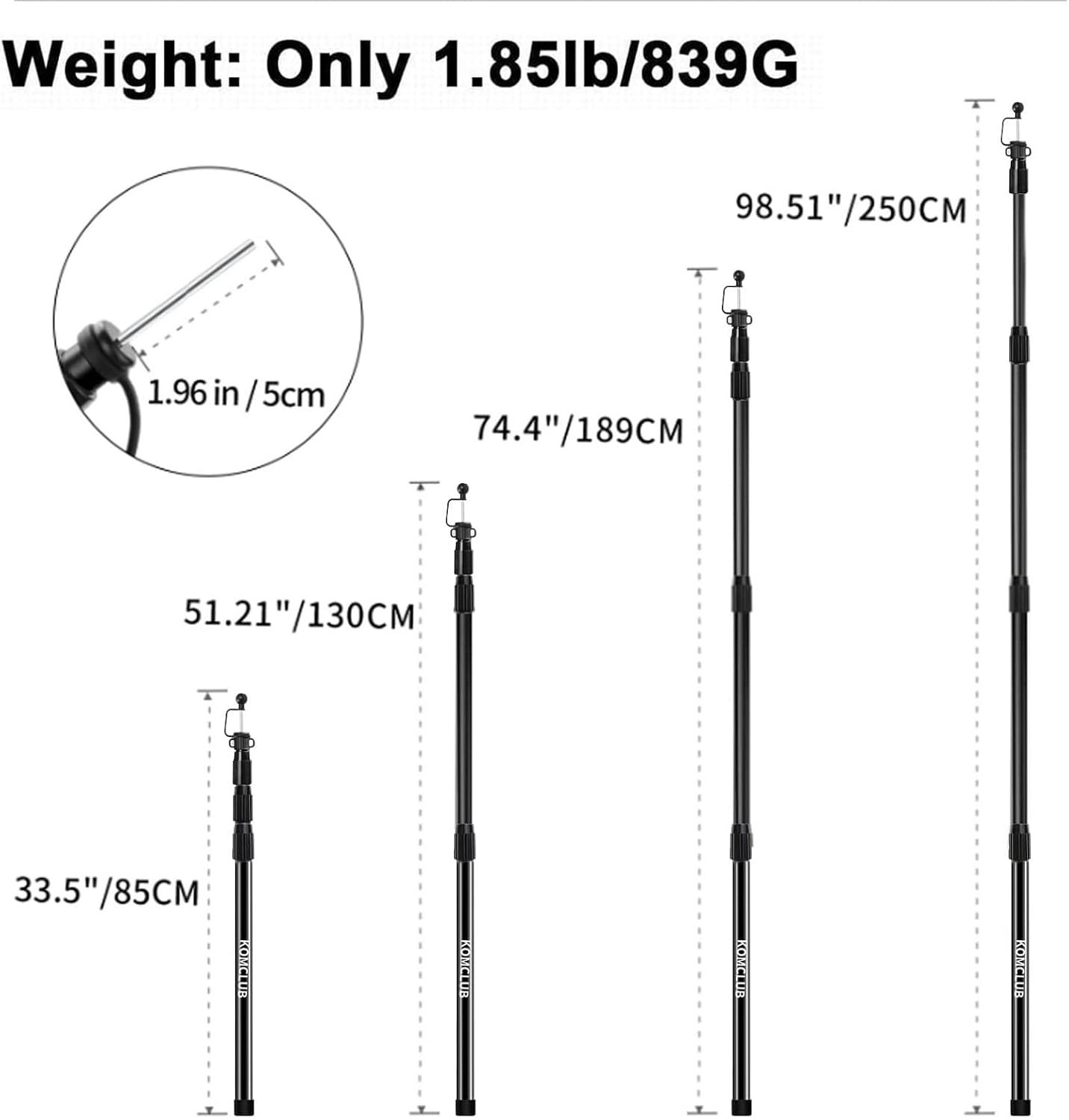 KOMCLUB Telescoping Tarp Poles,Adjustable Tent Poles for Tarp,Heavy-Duty Design,Portable & Lightweight Fiberglass Tent Poles for Shelter,Camping, Awning, 4 Sections Adjustable to 98.51 In(2Set of 4 image number 5