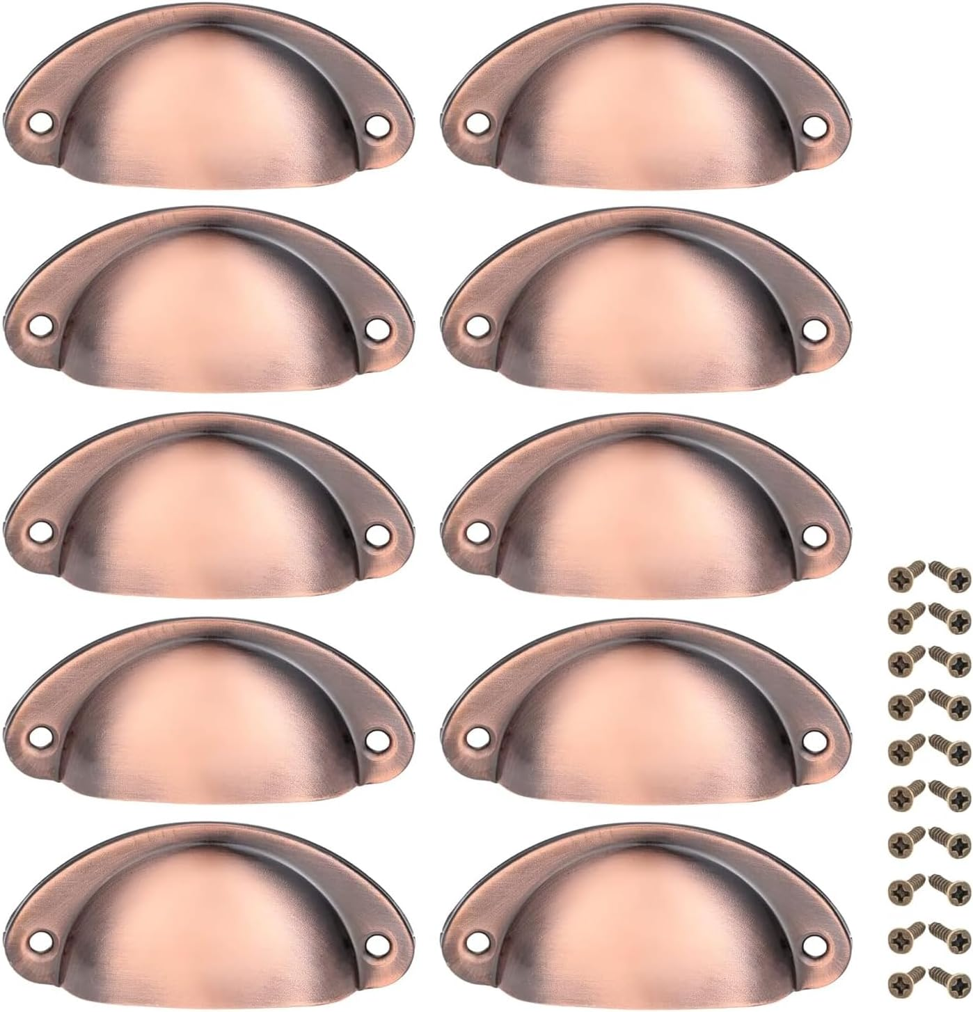 Yetaha Copper Cup Handles, 10PCS Cabinet Cup Pull Handle, Retro Shell Cup Handles, 82X35Mm Vintage Kitchen Cupboard Pulls Furniture Knob with Screws Suitable for Drawer Dresser, Door (Red Copper)