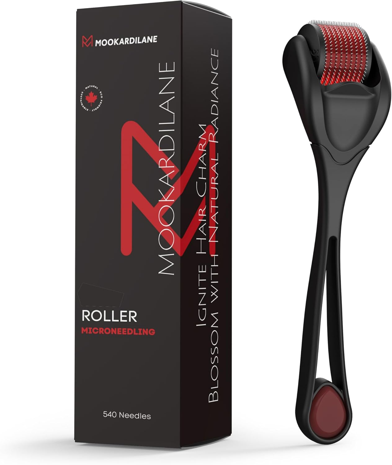 Scalp Hair Roller Black W/Red 540 Stainless Steel Derma Microneedling Roller Face Home Use