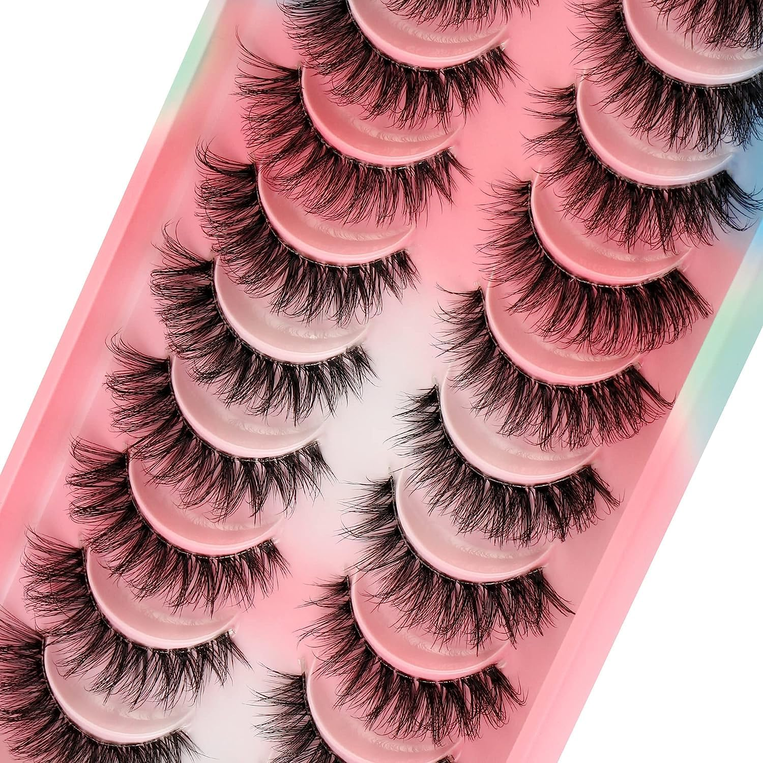 Clear Band False Eyelashes 10 Pairs 3D Natural Look Cat Eye Short Supernatural Cross Soft Reusable Lashes (AWH167) image number 3