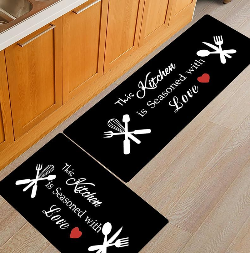 Kitchen Rugs and Mats, This Kitchen Is Seasoned with Love Kitchen Mats Set of 2, Kitchen Rug Set Non-Skid Washable, 50Cm X 80Cm + 50Cm X 120Cm (Multicolor, 50Cm X 80Cm + 50Cm X 120Cm)