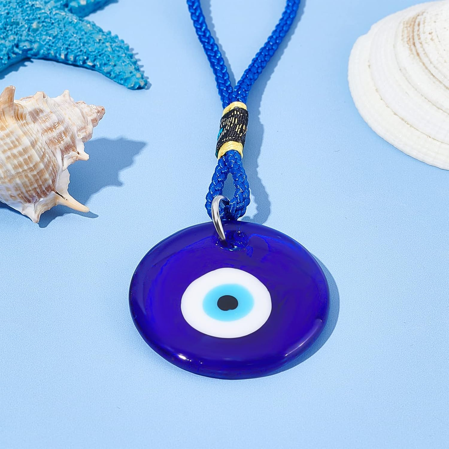 WEBEEDY 4Pcs Blue Evil Eye Glass Hanging Pendant Car Charm Ornament - Turkish Greek Amulet Car Accessories for Good Luck Protection - Wedding Party Christmas Favors Gift