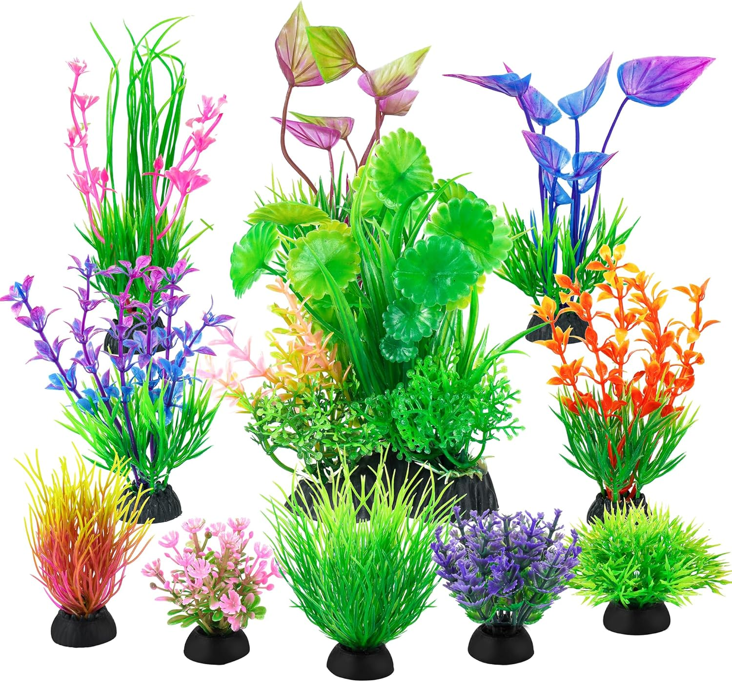 Ameliade Fish Tank Decorations Aquarium Artificial Plastic Grass Plants Decor Small Betta Goldfish Turtle Tank Accessories （11 Pieces） image number 2