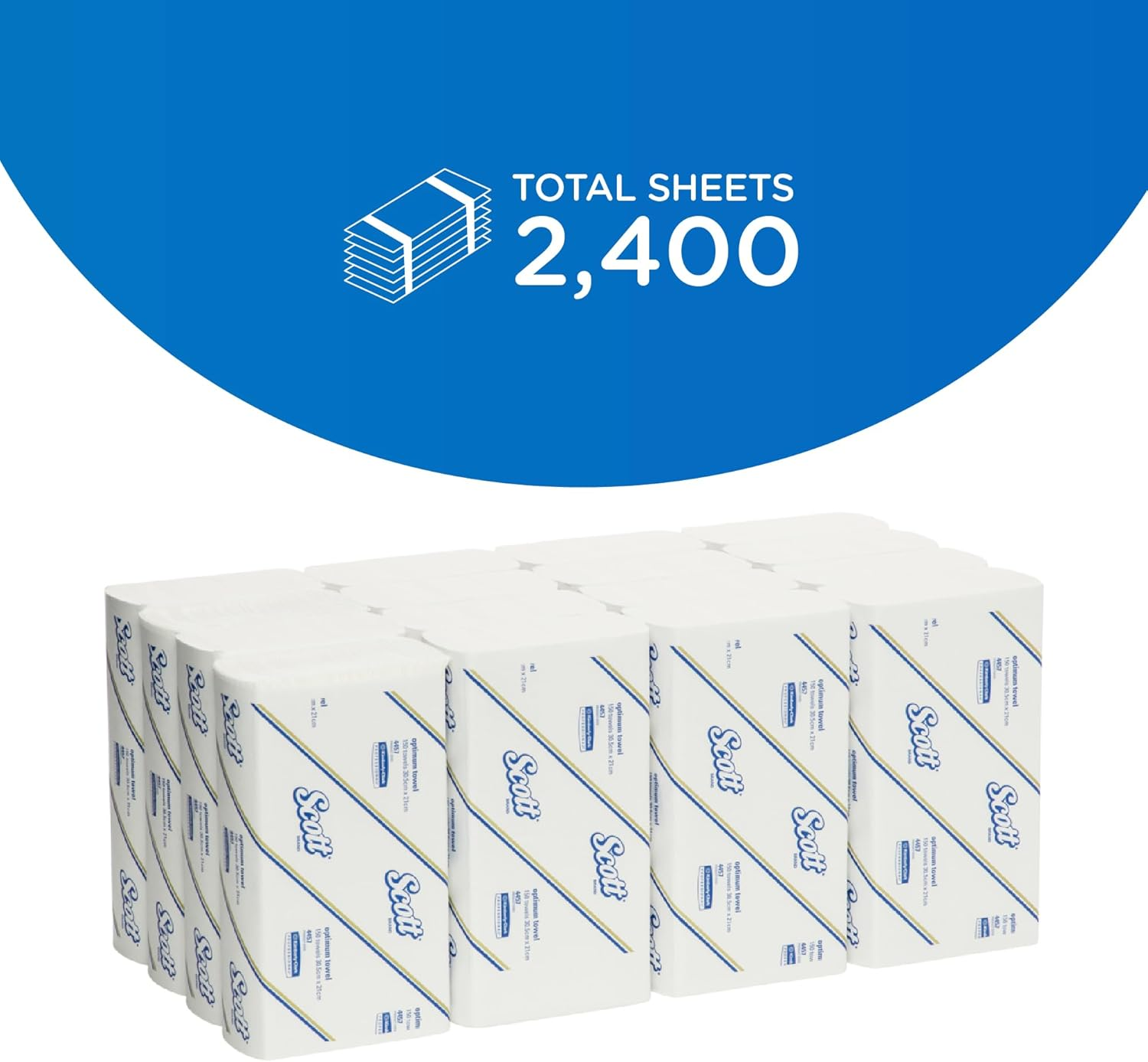 SCOTT&reg; Large Optimum Hand Towels (4457), Folded Paper Towels, 16 Packs / Case, 150 Hand Towels / Pack (2,400 Towels)