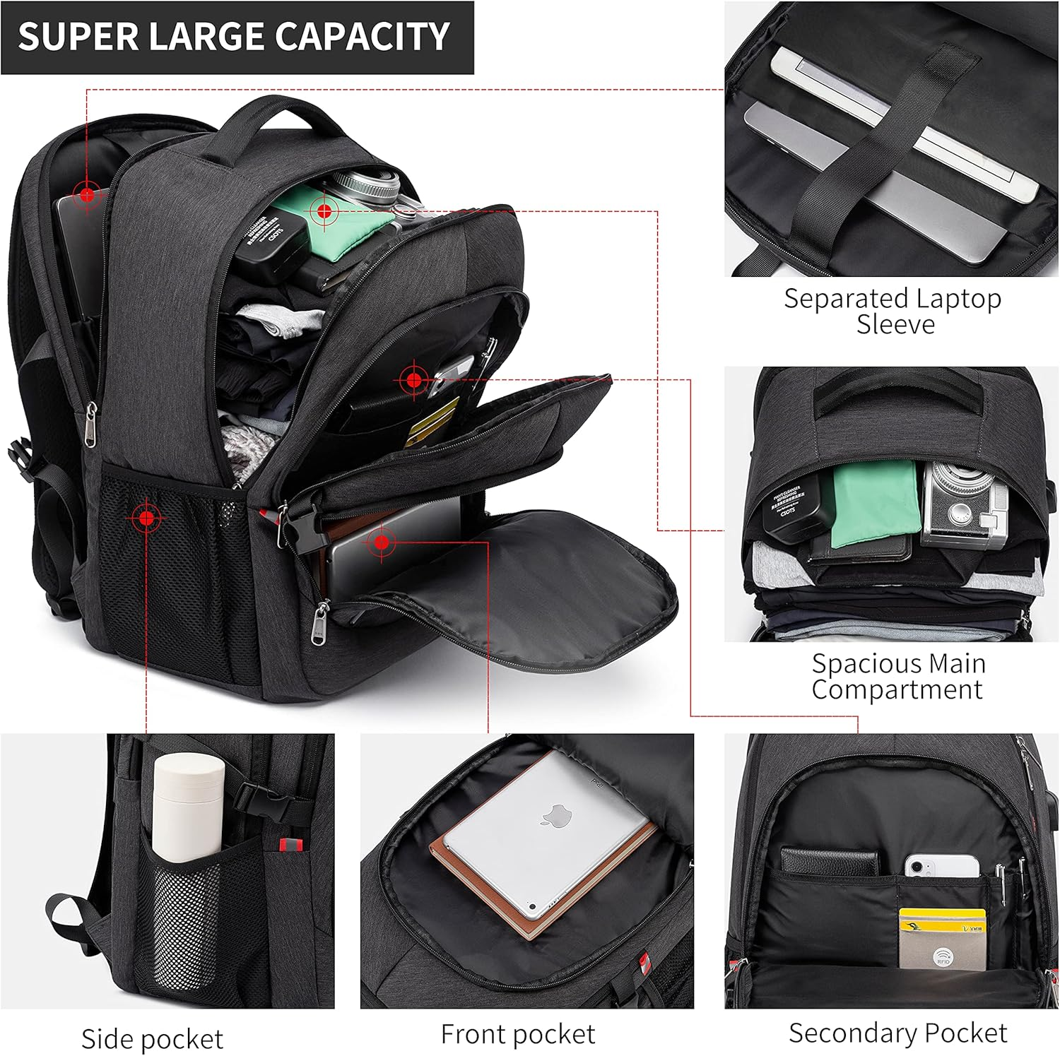 Cafele 17.3 Laptop Backpack Travel Computer Backpack College Bookbag School Backpack with USB Charging Port image number 1