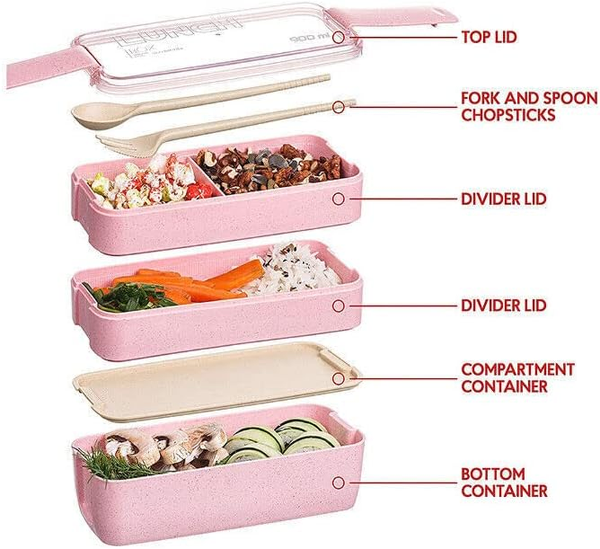 AIMALL Bento Box 3-Layer Students Lunch Box Eco-Friendly 900Ml Food Container, for Kids & Adults image number 4
