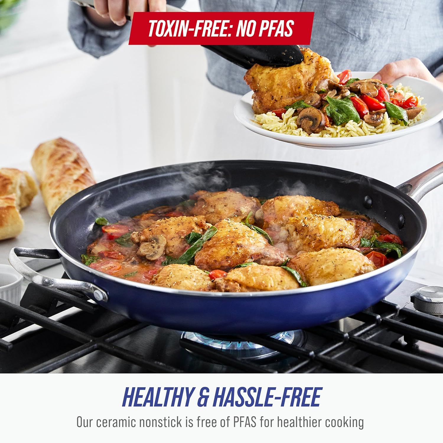 Blue Diamond Cookware Family Feast Diamond-Infused Ceramic Nonstick, Frying Pan, 14" image number 3