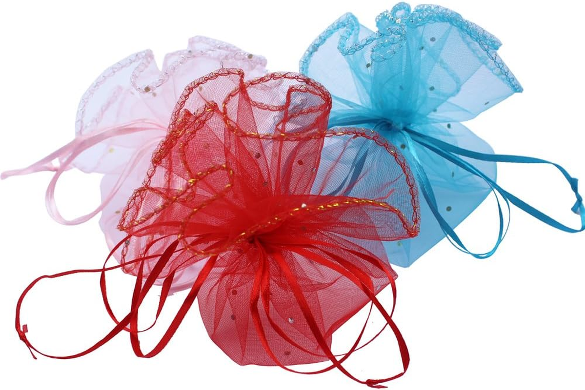 100Pcs 9.8 Inch round Drawstring Organza Bags Mixed Color, Jewelry Gift Candy Pouches Christmas Wedding Party Favour Packaging Bags