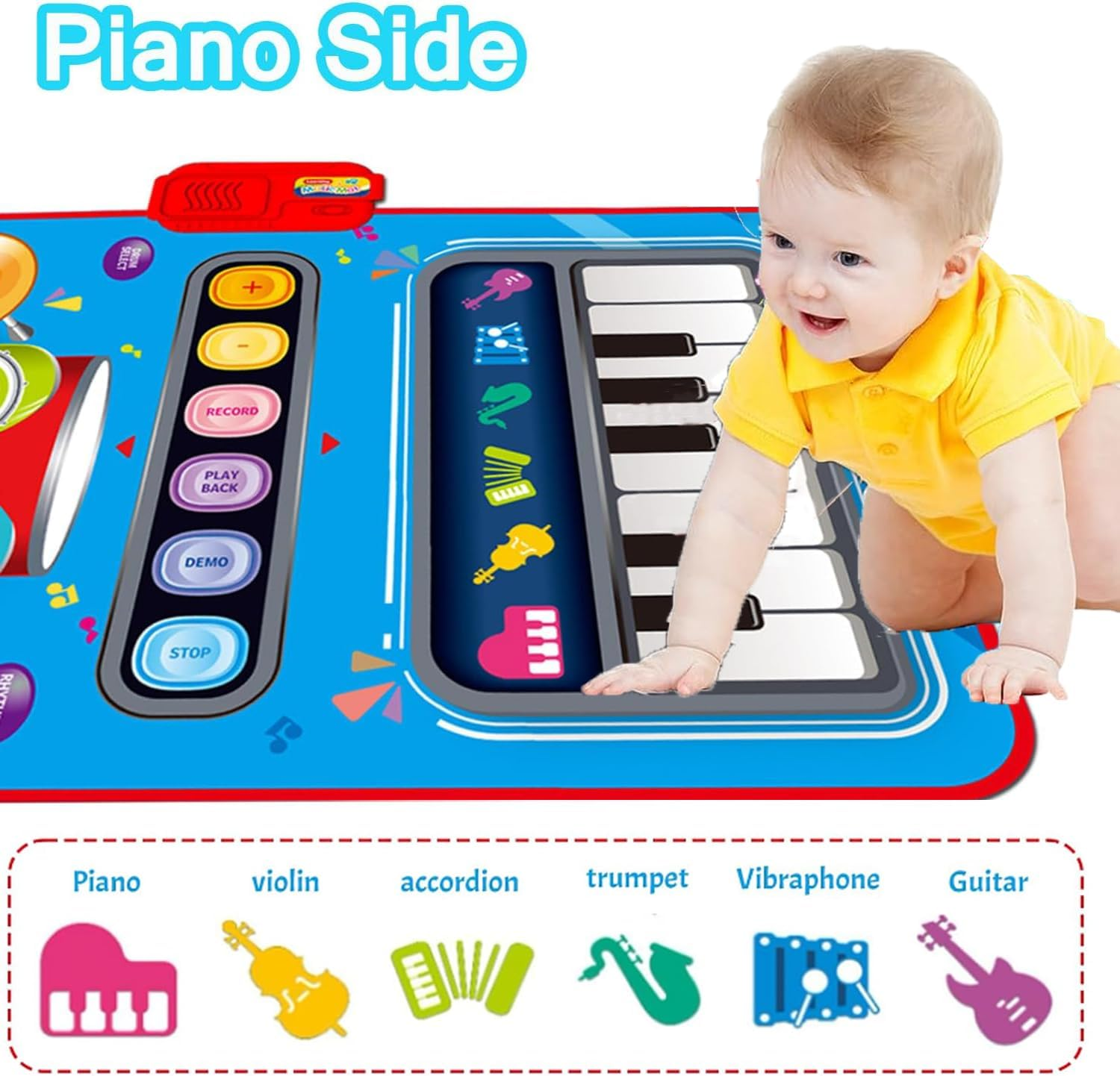 Musical Mat & Piano Keyboard & Drum 2 in 1 Floor Music Play Mat with 6 Instrument Sounds, Education Learning Toys Gifts for 3 Year Old Kids Girls Boys image number 6