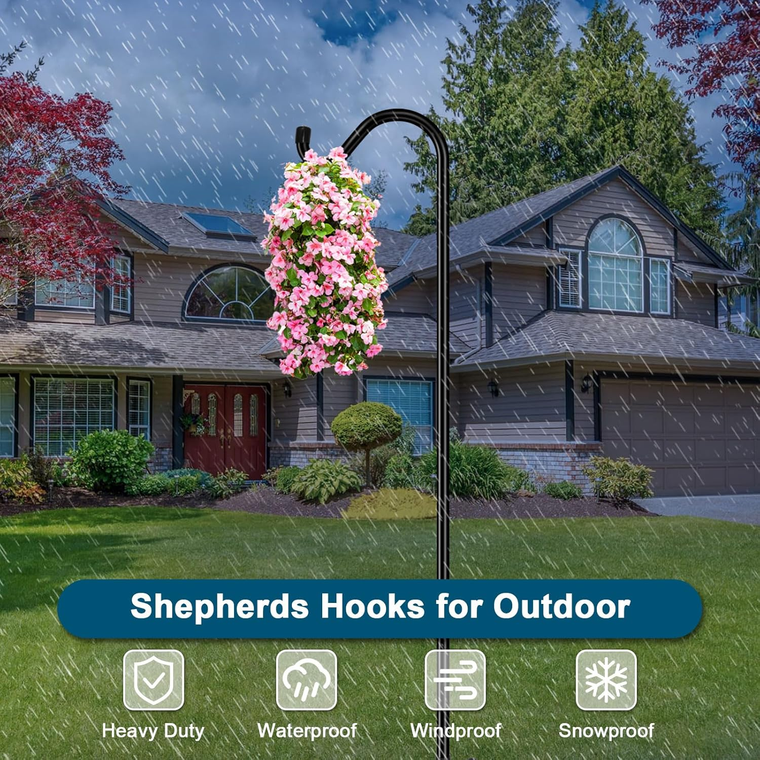 Gtongoko Adjustable Shepherds Hooks for Outdoor 76 Inch Bird Feeder Pole with 7 Prongs Base, 3/4 Inch Thick Heavy Duty for Hanging Bird Feeder, Plant Baskets,1 Pack image number 6