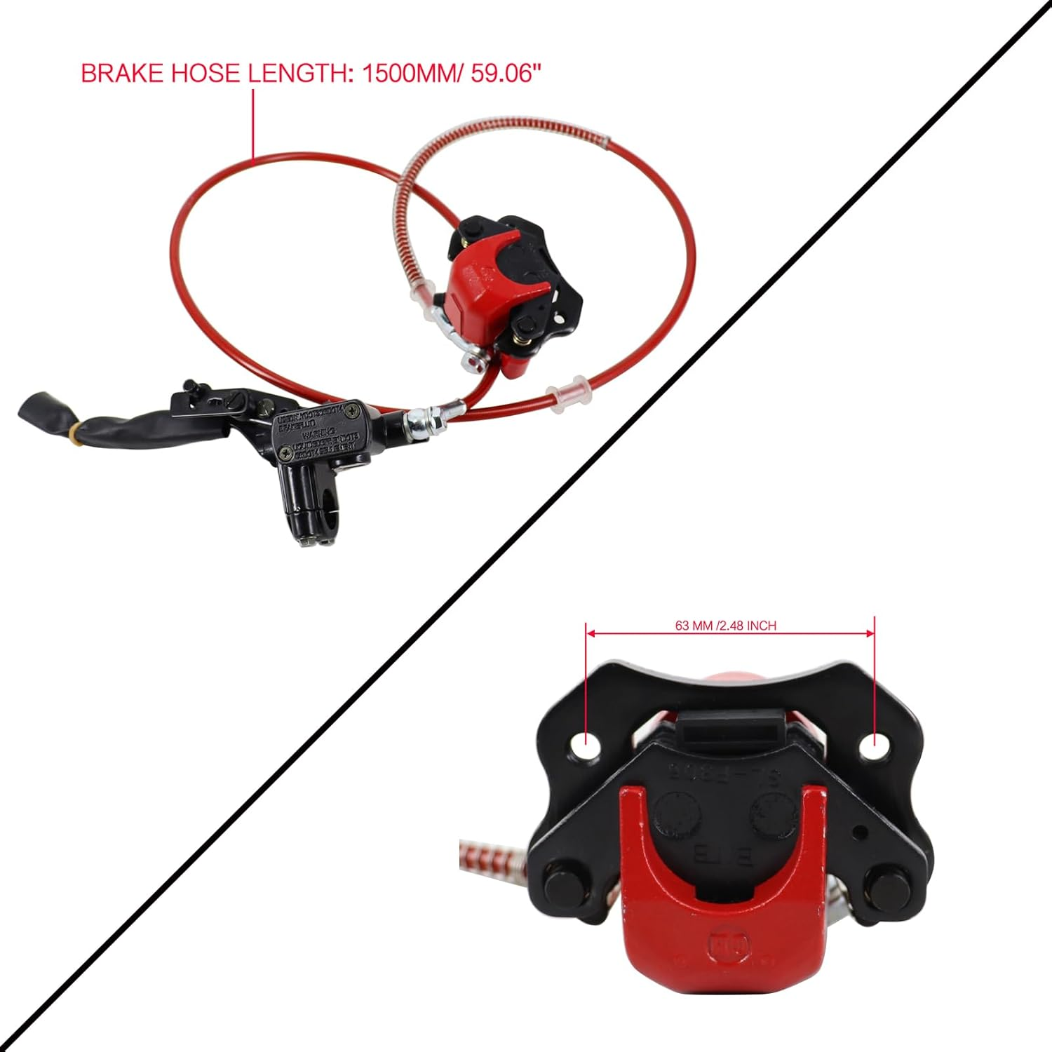 Red Rear Hydraulic Disc Brake System,Atv Quad Left Rear Hand Brake Assembly with Caliper&Brake Pads for Chinese Quad 4 Wheeler Buggy 50Cc 70Cc 90Cc 110Cc 125Cc 150Cc Taotao Kazuma Coolster ATV Parts image number 5