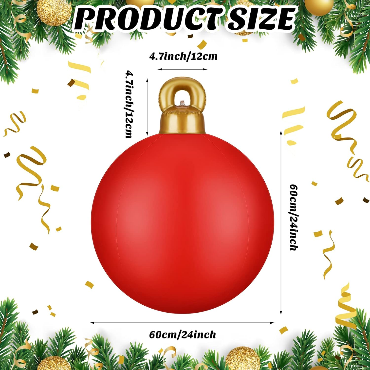 2 Pieces 32 Inch Giant PVC Inflatable Christmas Decorated Ball Ornaments Outdoor Large Xmas Blow Ball Decorations for Christmas Themed Party Ornaments(Solid,Red) image number 1