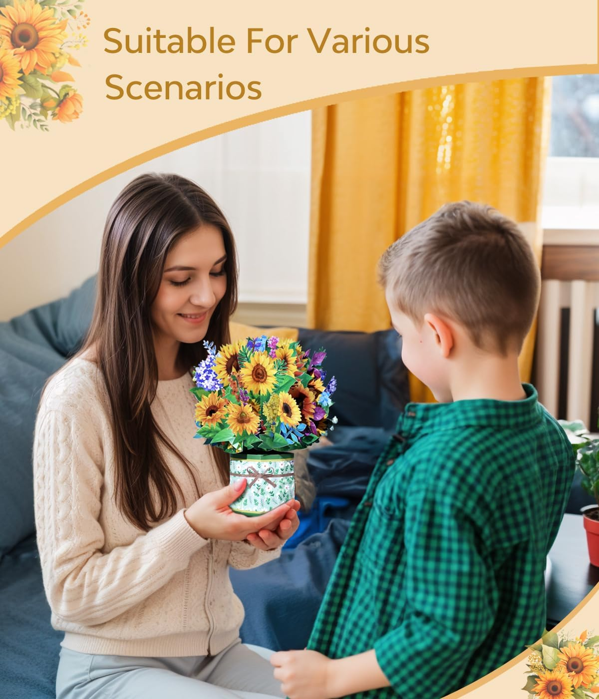 Magic Ants Happy Mothers Day Card, 3D Sunflowers Flower Bouquet Pop up Card, 3D Mothers Day Greeting Cards, Card for Mom Wife, Birthday Card for Women image number 6