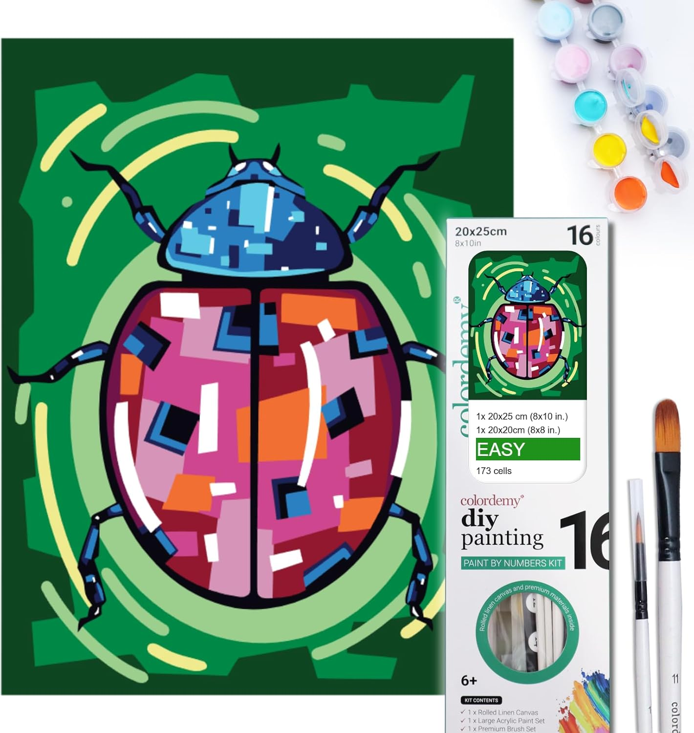 COLORDEMY 2-In-1 Paint by Numbers Kit - Rolled Canvases (20X25Cm & 20X20Cm), 16 Colours, Brushes & Paints Included - Fun for Adults & Kids, Perfect for Parties or Group Painting (Giraffe Design)