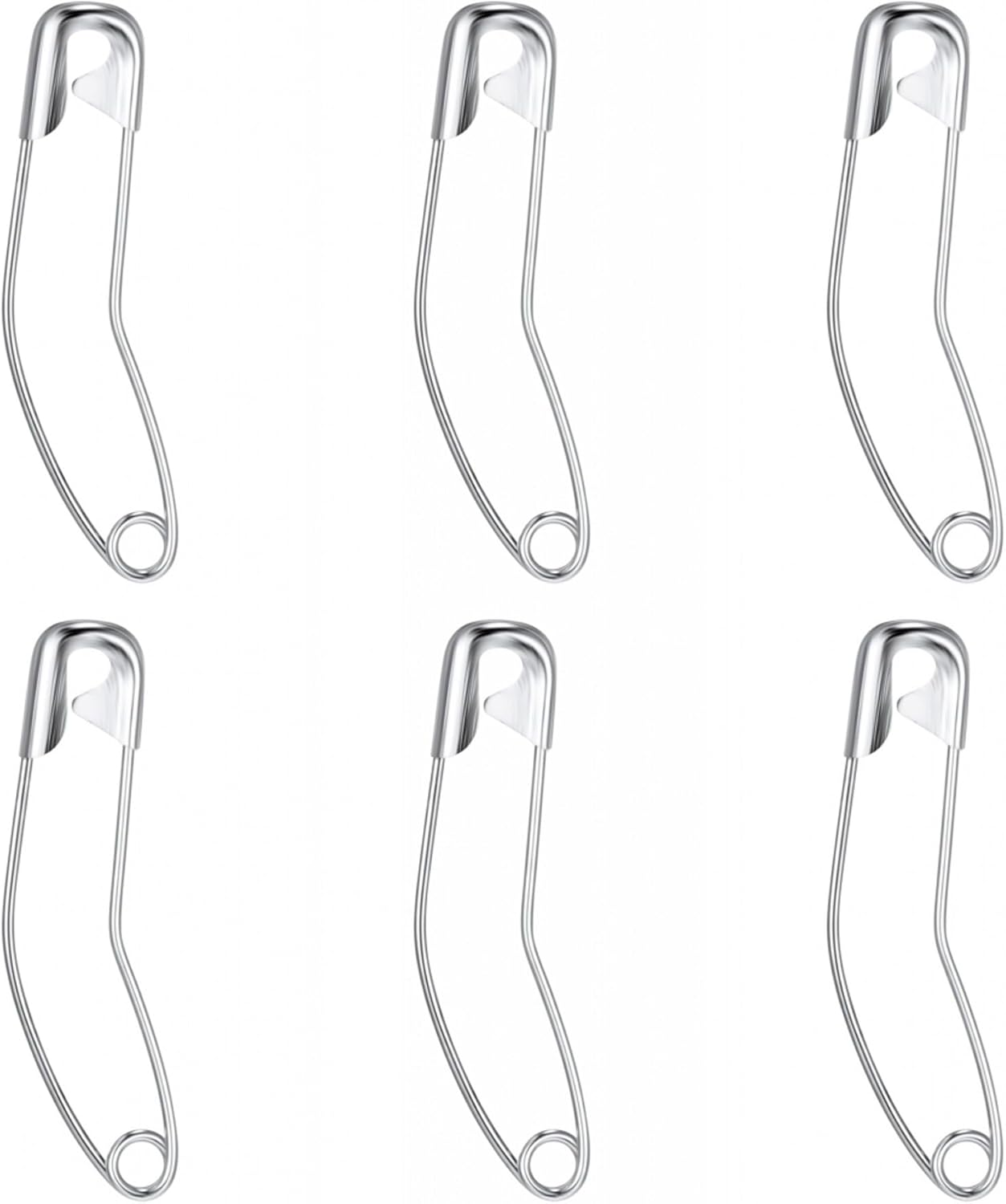 Generic Stainless Steel Curved Safety Pins for Quilting, Safety Pins Bulk Metal Silver Sewing Pins Clothing Clips Tool Decorative Safety Pins (2.2Inch-100Pcs)