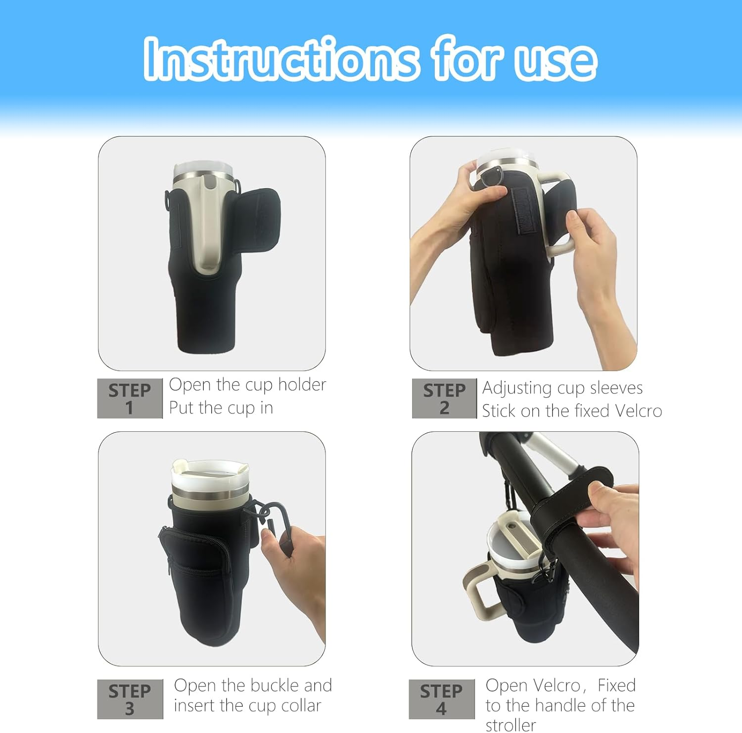Stroller Cup Holder Compatible with Stanley,Stroller Cup Holder with Adjustable Strap and Pouch Taking Everywhere,Accessories for 30/40Oz Stanley Cup image number 2