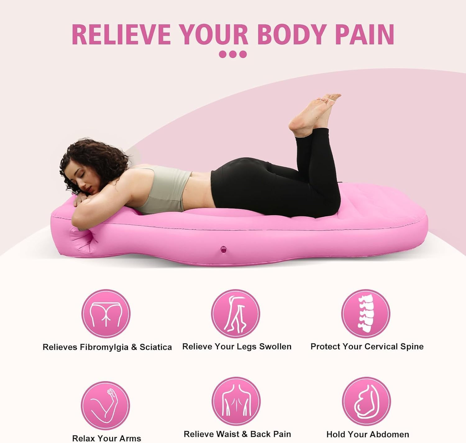 Inflatable Full Body Pregnancy Pillow, Flocking Thickened Mattress, Full Body Maternity Airbed with Belly Hole, Best Prone Sleeping Support for Pregnant Women, Includes Foot-Operated Inflatable Pump image number 5