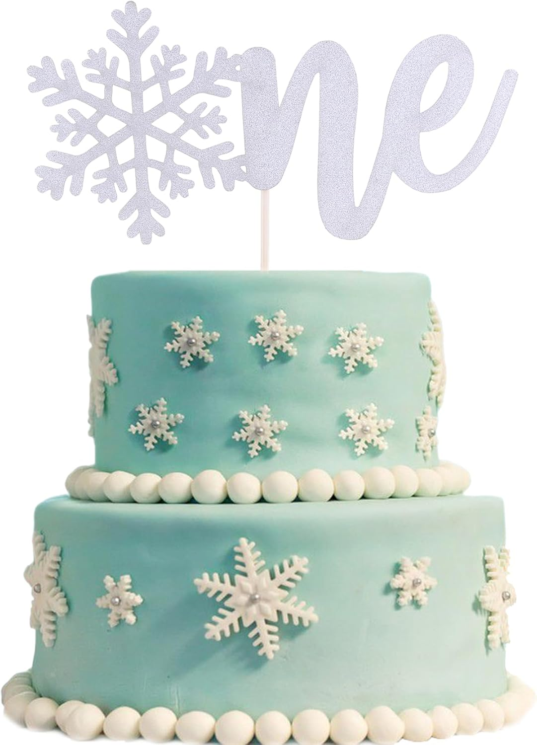Snowflake One Cake Topper - Silver Glittery First Birthday Cake Topper, Winter Onederland Theme Baby'S 1St Birthday Party Cake Decorations Supplies image number 1