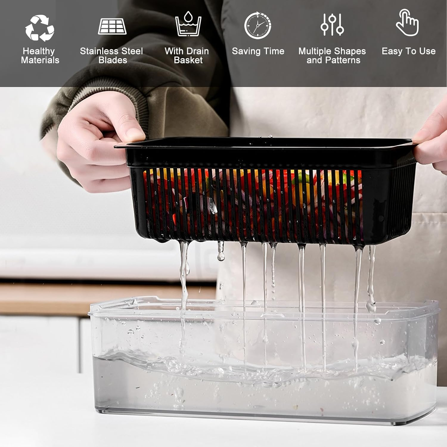 Vegetable Chopper 22 in 1 Multifunction Onion Chopper Dicer, Spiralizer for Veggie Cutter, Mandoline Slicer, Food Chopper with Container, 9 Blades image number 3