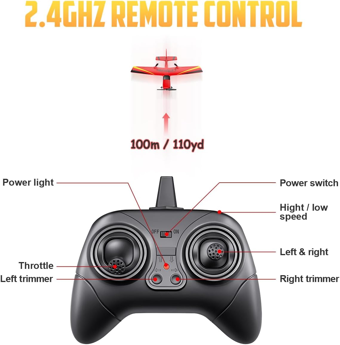 HAWK'S WORK 2 Channel RC Airplane, RC Plane Ready to Fly, 2.4Ghz Remote Control Airplane, Easy to Fly RC Glider for Kids & Beginners (Blue) image number 5
