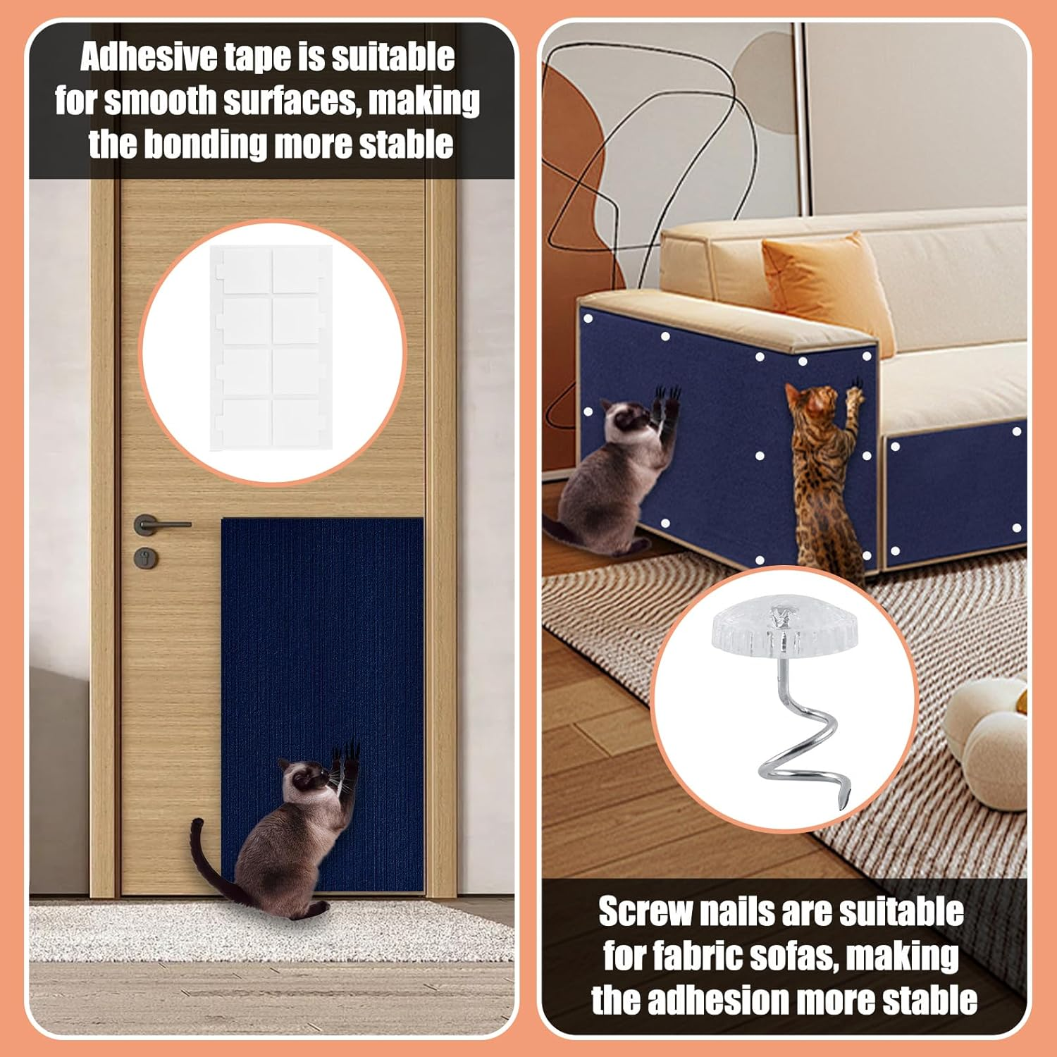 Cat Scratch Furniture Protector, 78.7"X15.8" Large Self-Adhesive Mat, Trimmable Scratch-Resistant Carpet for Sofa, Wall, Cat Tree & Door Protection, Durable Indoor Cat Scratcher (Dark Blue) image number 4