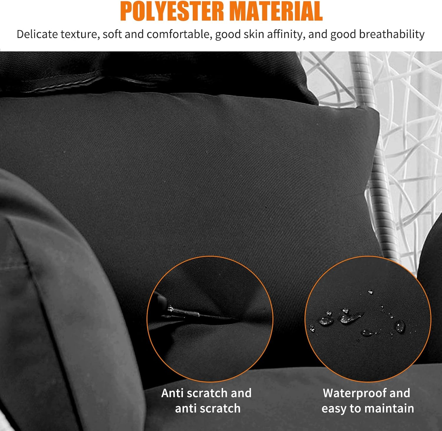 Egg Chair Cushion, 124 X 124Cm Soft Fluffy anti Slip Thick Chair Cushion, Washale Solid Color Swing Chair Seat Pad for Balcony, Courtyard (Black) image number 4