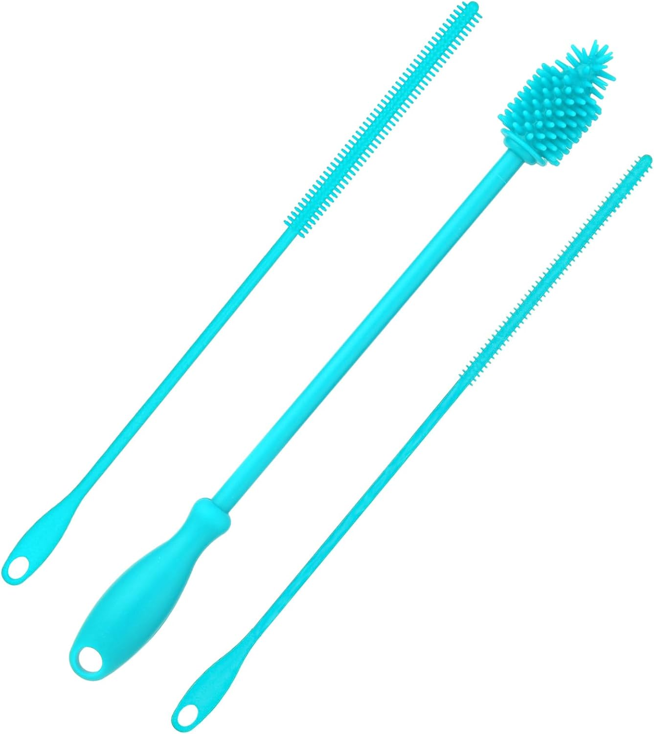 3Pcs Straw Cleaner and Bottle Brush Set, Silicone BPA Free Reusable Bottle Washing Accessories for Cans Tumblers (Grey)