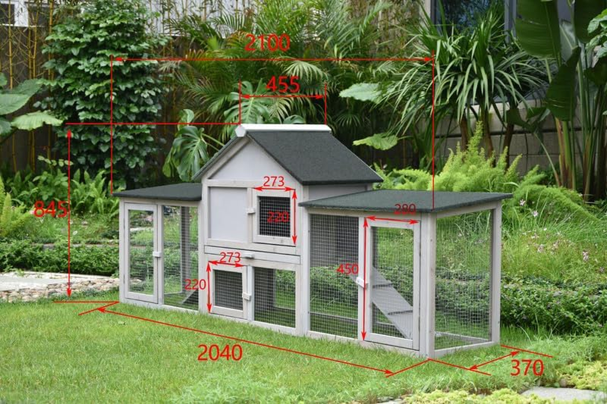 Pawhub Double Run Wooden Chicken Coop Rabbit Hutch Bunny Cage Grey image number 5