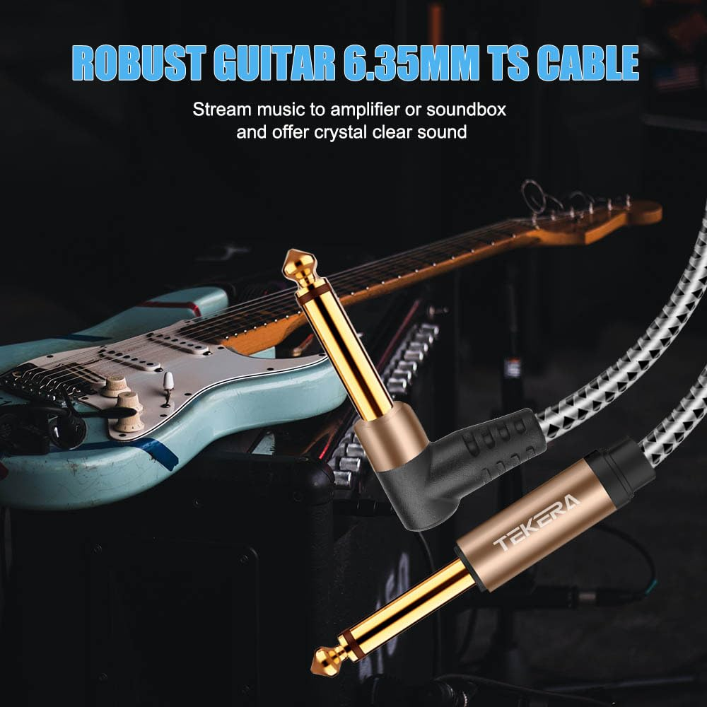 Guitar Cable, TEKERA Right Angle 1/4 Inch to 1/4 Inch TS Straight Male to Male 6.35Mm Mono Jack Cable 1.5M 3M 5M (3M) image number 3