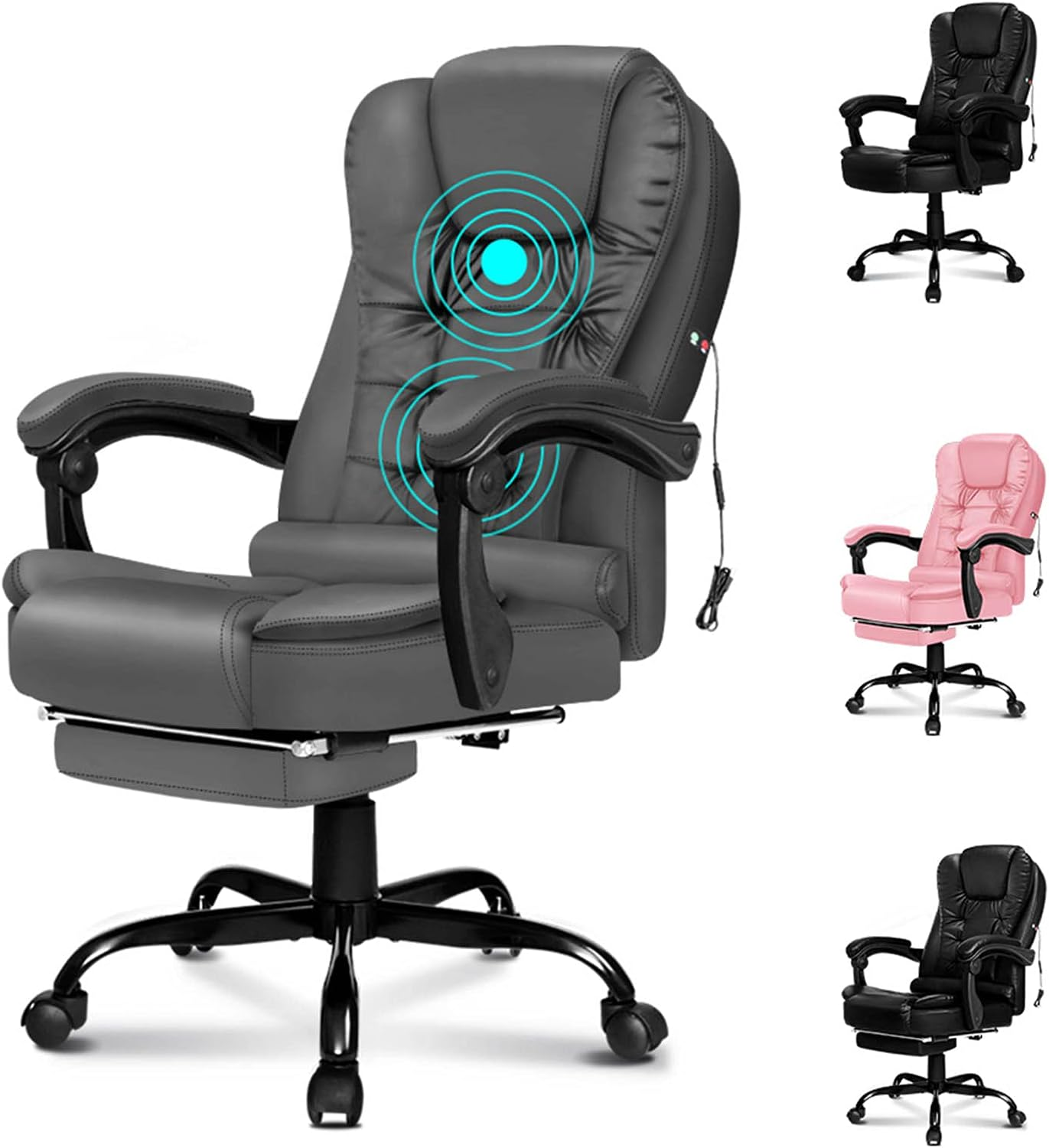 ALFORDSON Ergonomic Office Chair with Massage, Footrest and 150&deg; Recline, PU Leather Executive Managerial Chair with SGS Listed Gas-Lift, Swivel Gaming Chair for Computer Task Desk, Max 180Kg (Grey) image number 2
