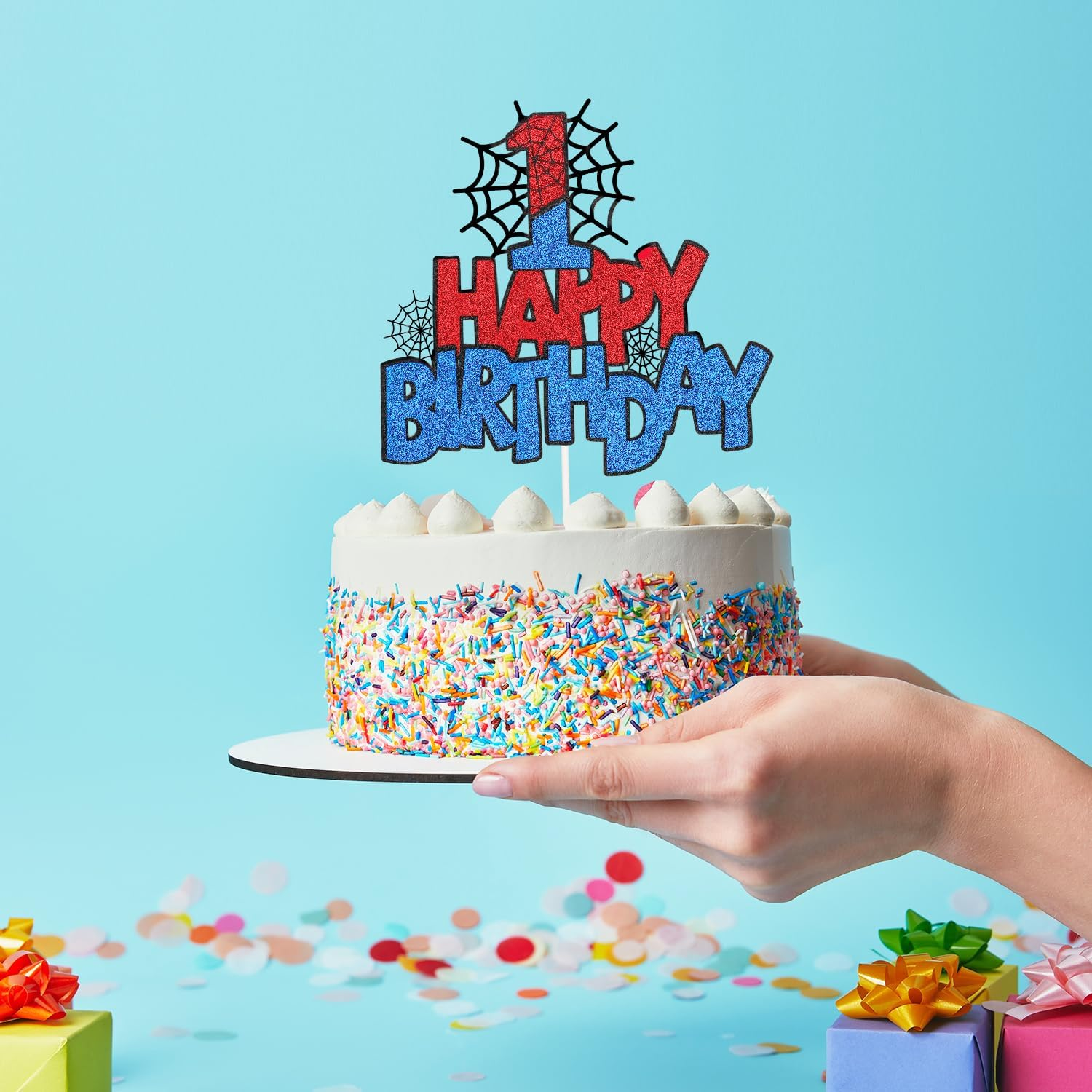 Spider Happy Birthday Cake Topper, Double-Sided Spider Cupcake Topper Number Birthday Cake Topper Spider Cake Decorations Birthday Cake Decorations for Boys Girls(Number 1) image number 1