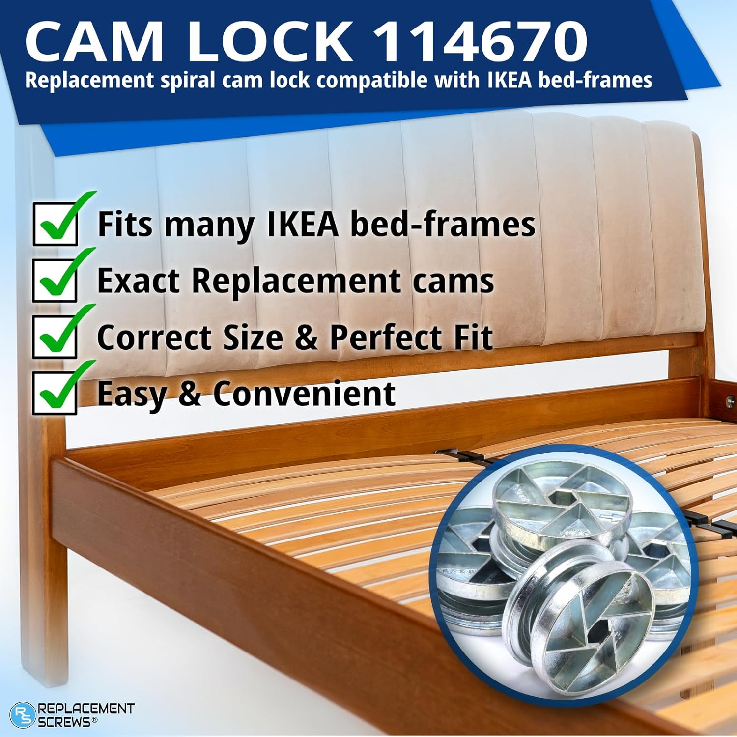Replacementscrews Bed Frame Cam Wheel Locks Compatible with IKEA Part 114670 (MALM, SONGESAND, BRIMNES) (Pack of 1) image number 6