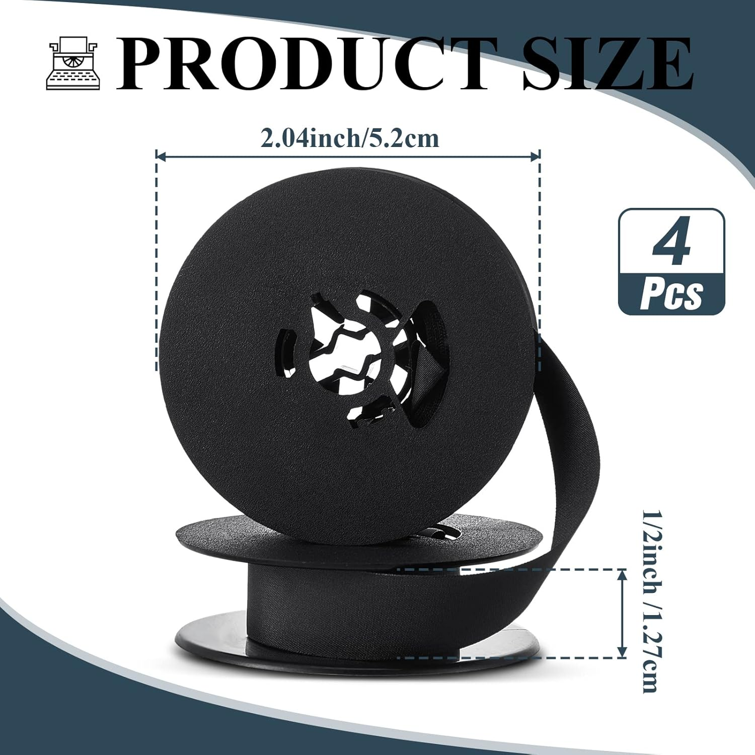 Seajan 4 Pairs Universal Dual Shaft Typewriter Ribbon Vintage Typewriter Ribbon, 1/2 Cloth for Most Machines(Black) - Black image number 2