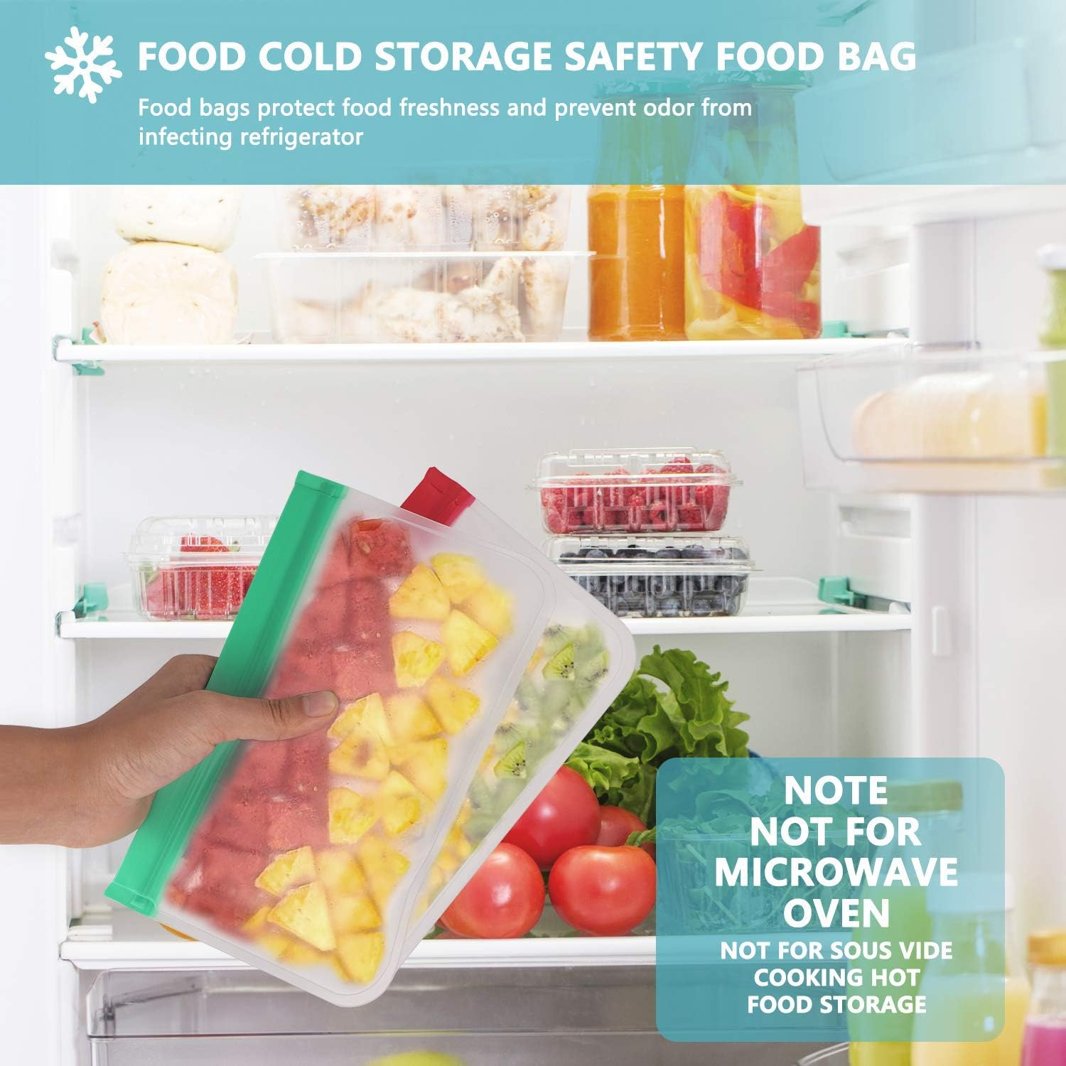 Extra Large Reusable Ziplock Bags 10 Pack, Extra Thick Leakproof Reusable Freezer Bags, BPA Free Reusable Sandwich Bags for Lunch Meat Veggies (8 Gallon 2 Snack Bags) for Travel Items Home Storage image number 1