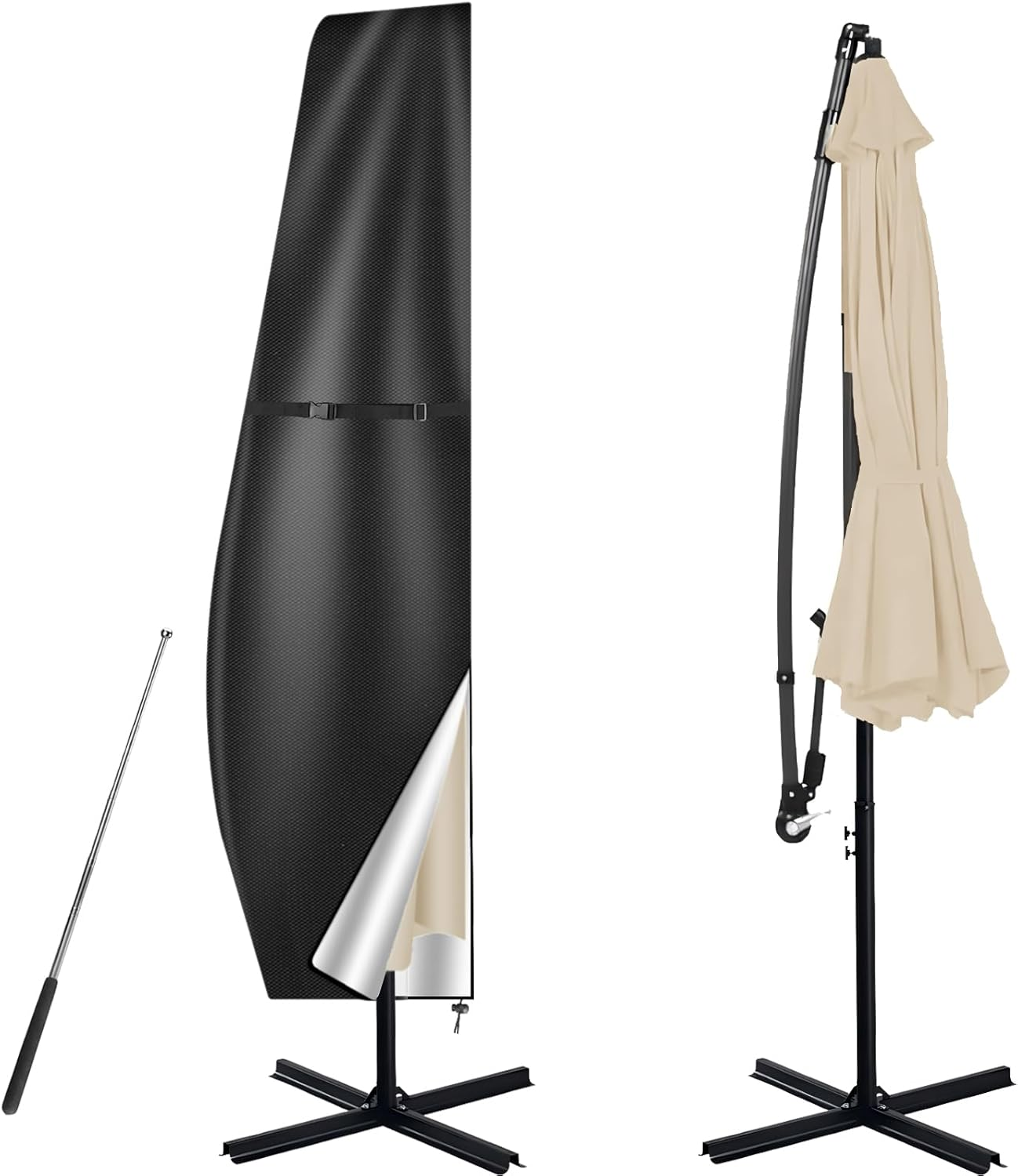 Neween Cantilever Parasol Cover with Rod, 210D Heavy Duty Waterproof Windproof Garden Offset Large Umbrella Cover with Zipper and Storage Bag Fit for 2.7-3.9M Outdoor Parasol (Black, 280X30/81/46Cm)