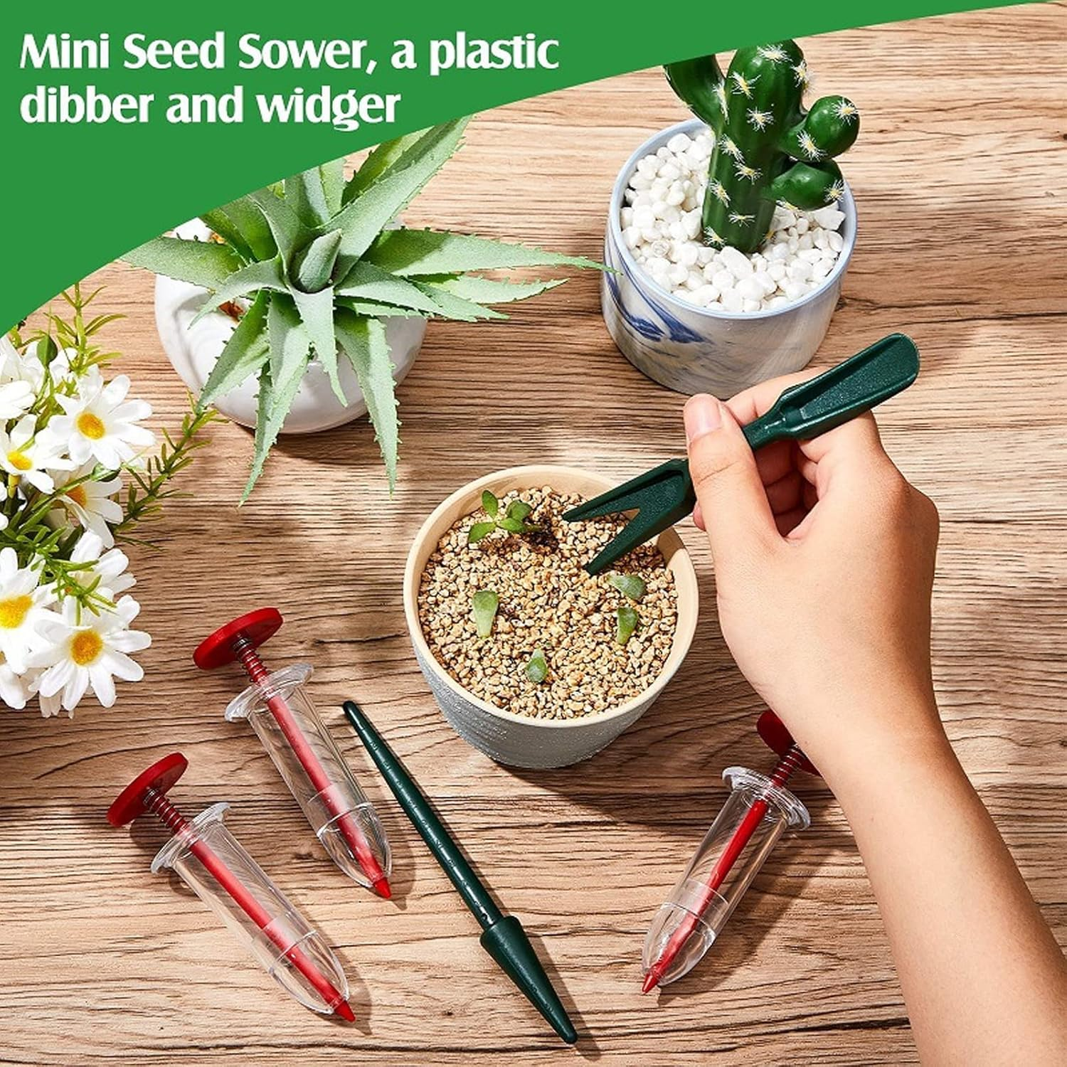 Seed Dispenser, 16 Pack Adjustable Seed Sower, Sowing Seed Dispenser Hand Tool Set, Plant Dibber with Measurements, Portable Small Storage Box, Ideal for Planting Enthusiasts image number 5