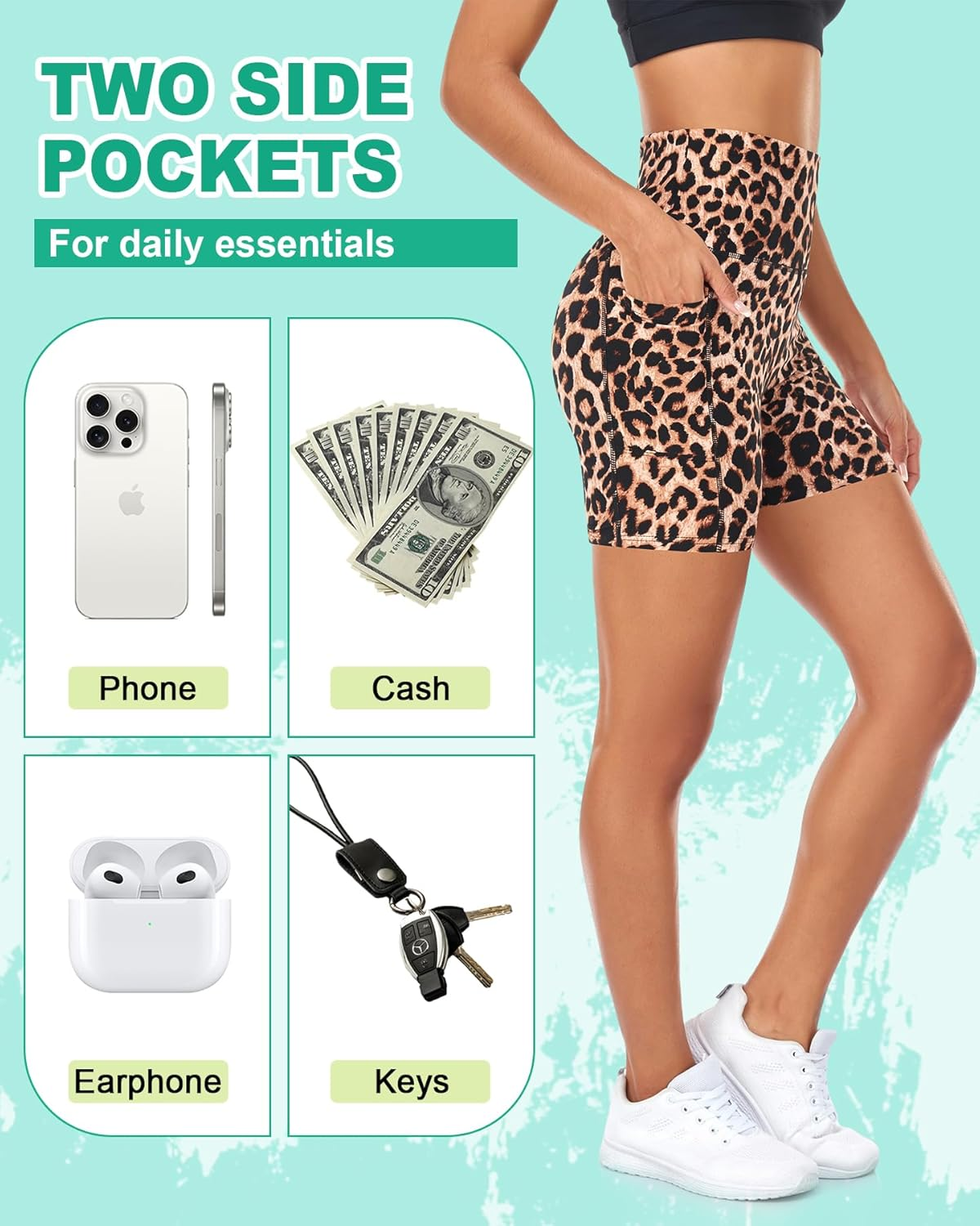 Yeug Biker Shorts for Women with Pockets &ndash; 5" High Waisted Tummy Control Soft Workout Yoga Running Gym Shorts image number 2