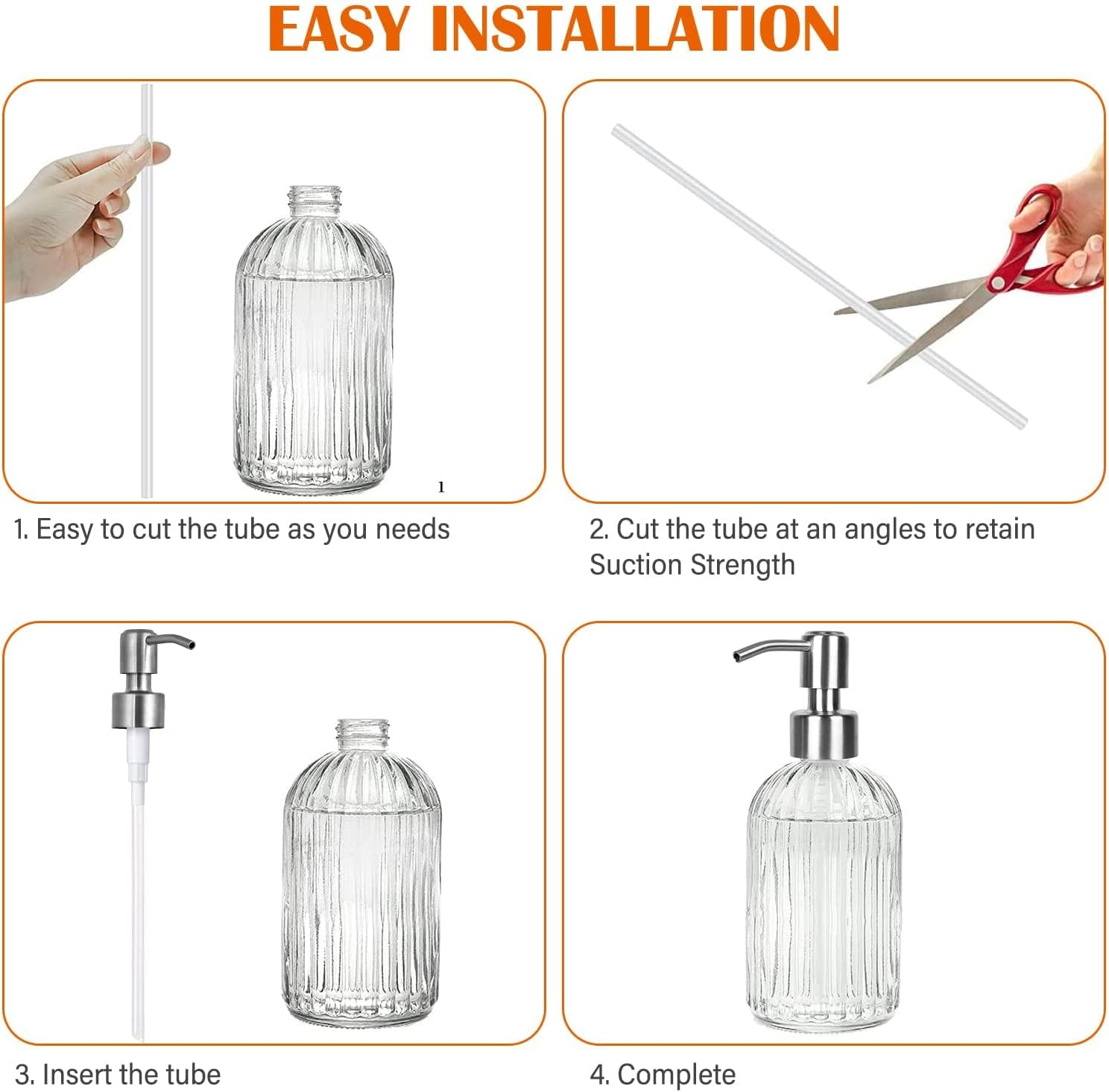 8Pcs Stainless Steel Soap Dispenser Pump Head with Hoses, Replacement for 26-28Mm Thread Bottle Soap Dispenser, Silver image number 2