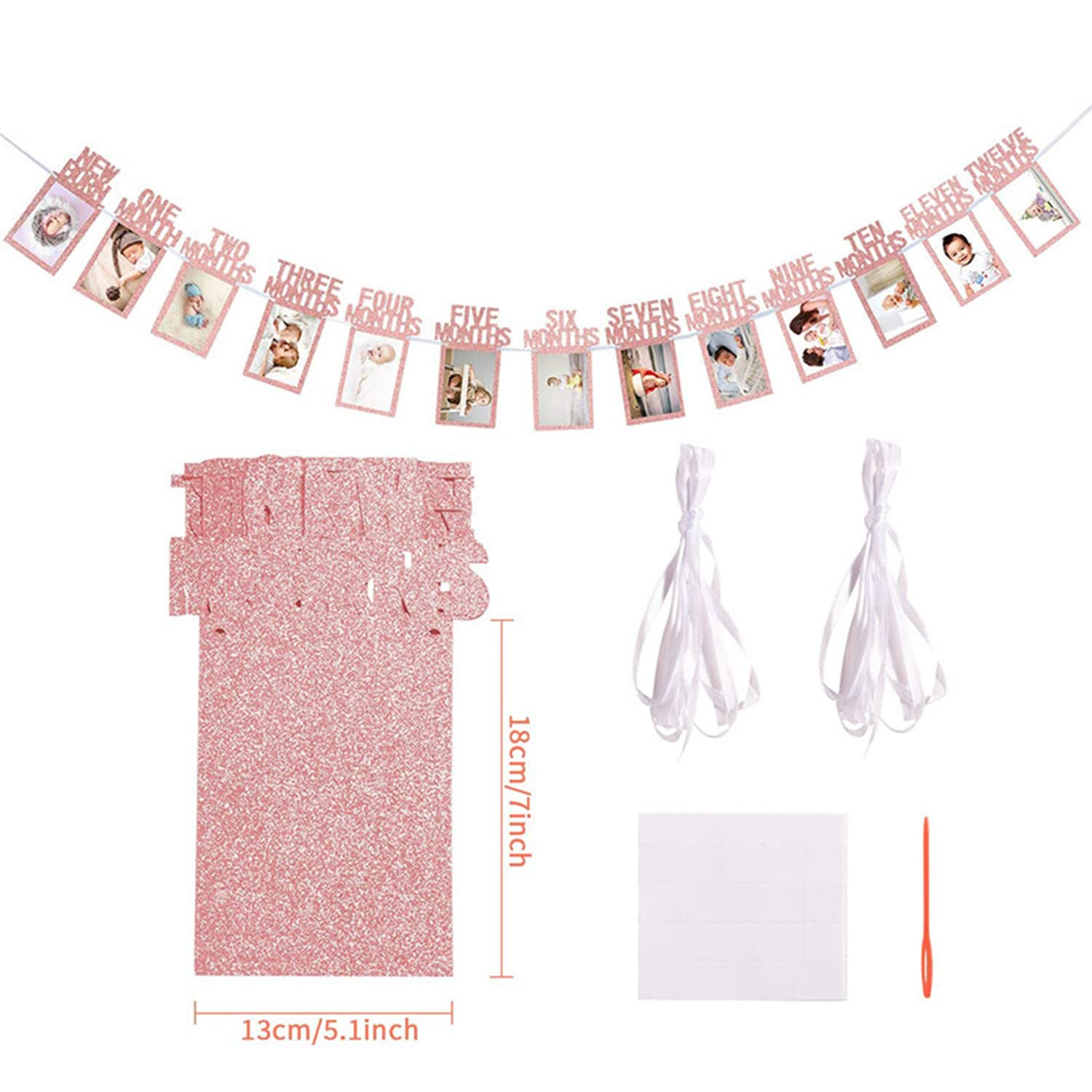 1St Birthday Photo Banner for Baby from Newborn to 12 Months, First Birthday Decorations for Girl Boy Monthly Milestones Garland (Rose Gold) image number 1