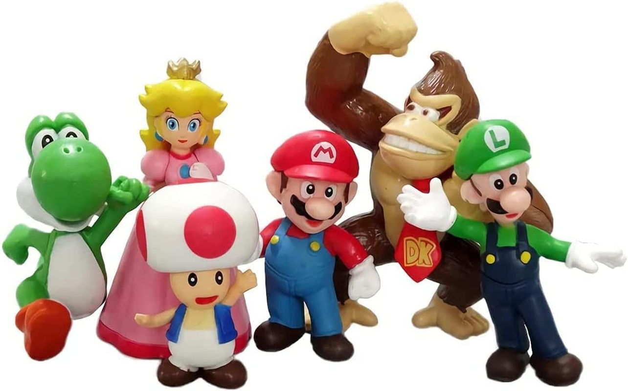 CCEE Super Mario Bros 6 Pcs Cake Topper Toy Set - Mario Bros Action Figures - Multicolored Birthday Cake Decorations