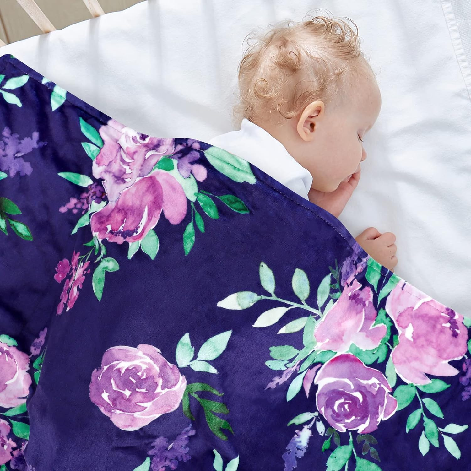 TANOFAR Baby Blanket for Girls Purple Floral Minky Blanket Super Soft Toddler Receiving Blanket with Dotted Backing 30 X 40 Inch image number 4