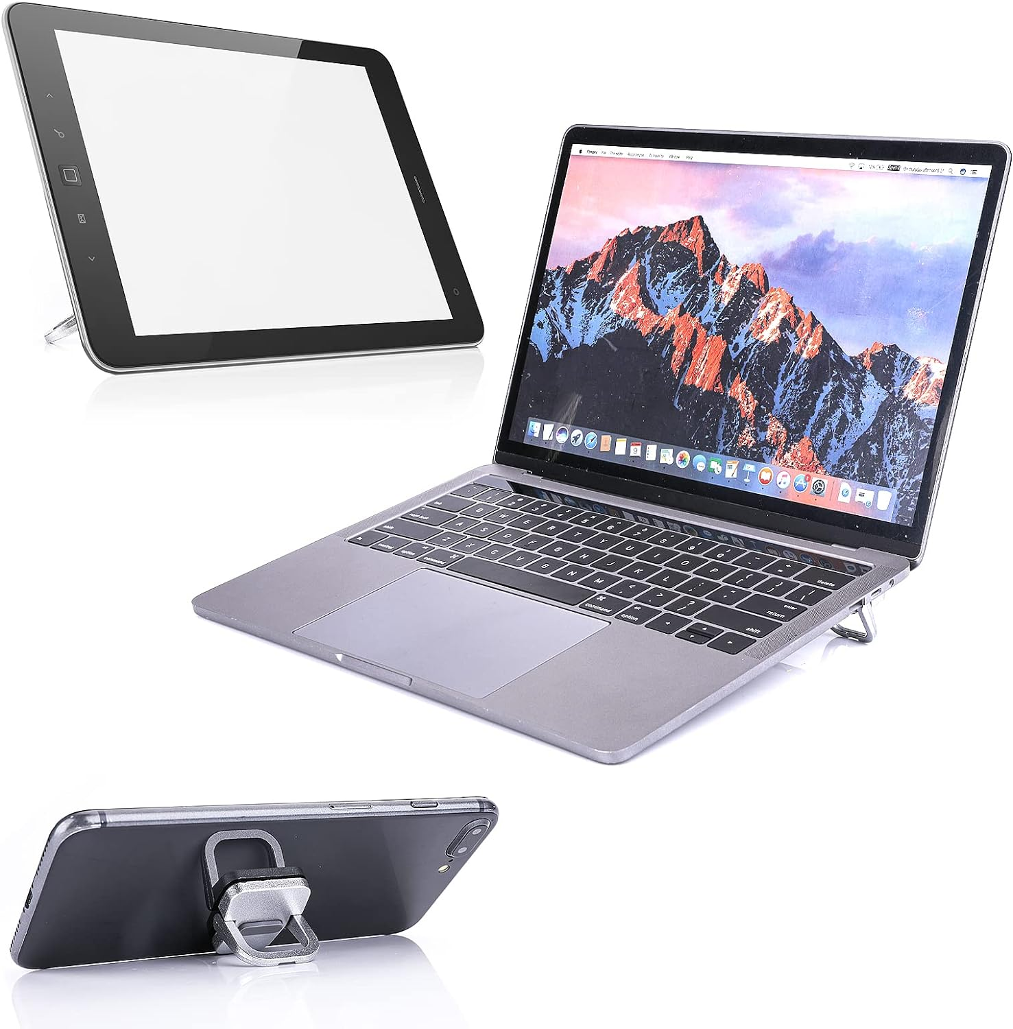 Abeillo 2PCS Portable Keyboard Riser, Self-Adhesive Mini Laptop Stand Invisible Computer Keyboard Stand for Desk, Laptop Feet Compatible with Pro/Air, Lenovo, Surface (Silver) image number 3