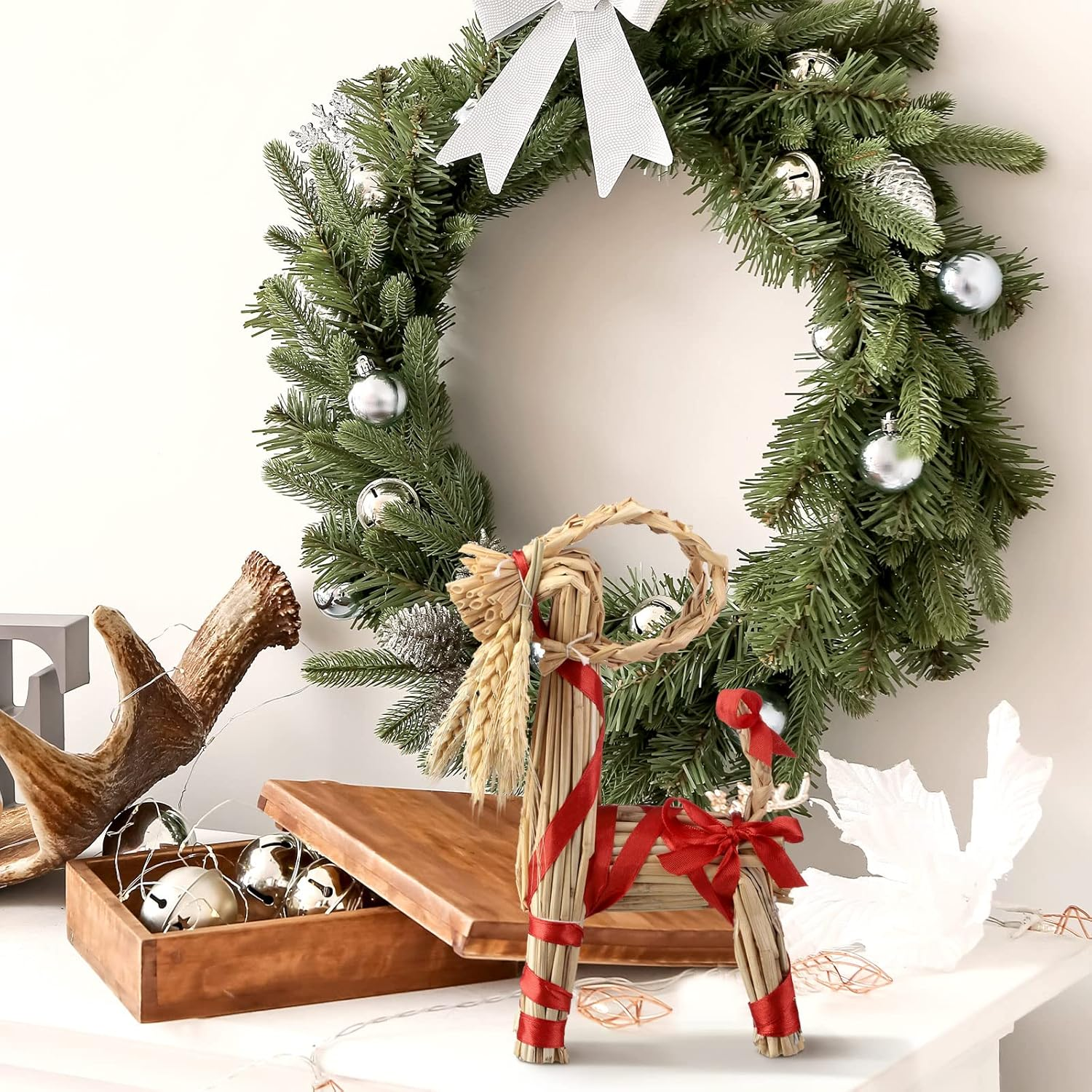 Gerrii Christmas Straw Goat Scandinavian Christmas Straw Ornaments Yule Goat Swedish Tradition Gift for Xmas Home Birthday Party Outdoor Interior Decoration Holiday(7.8 Inch) image number 3